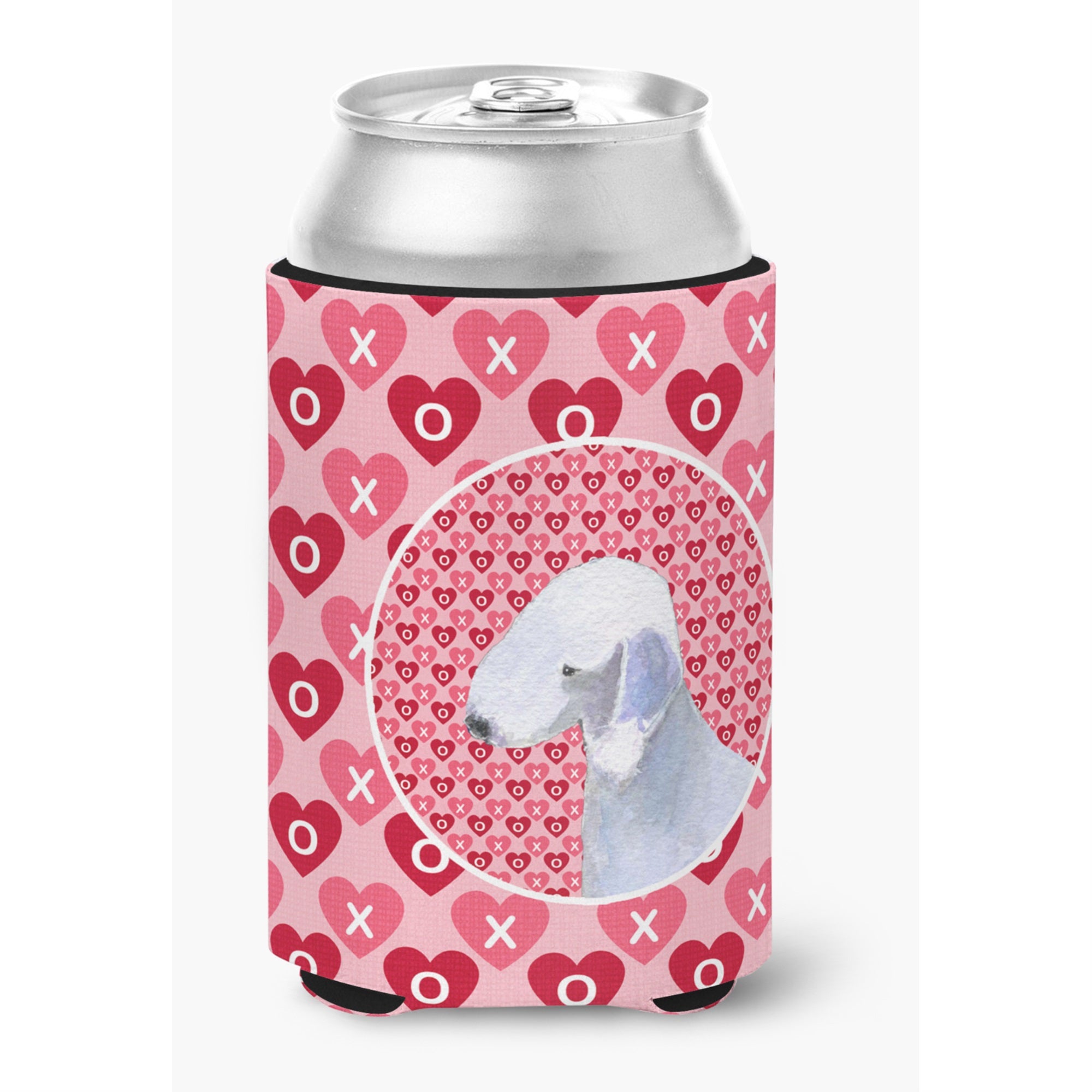 Bedlington Terrier Hearts Love And Valentine'S Day Portrait Can Or Bottle Hugger