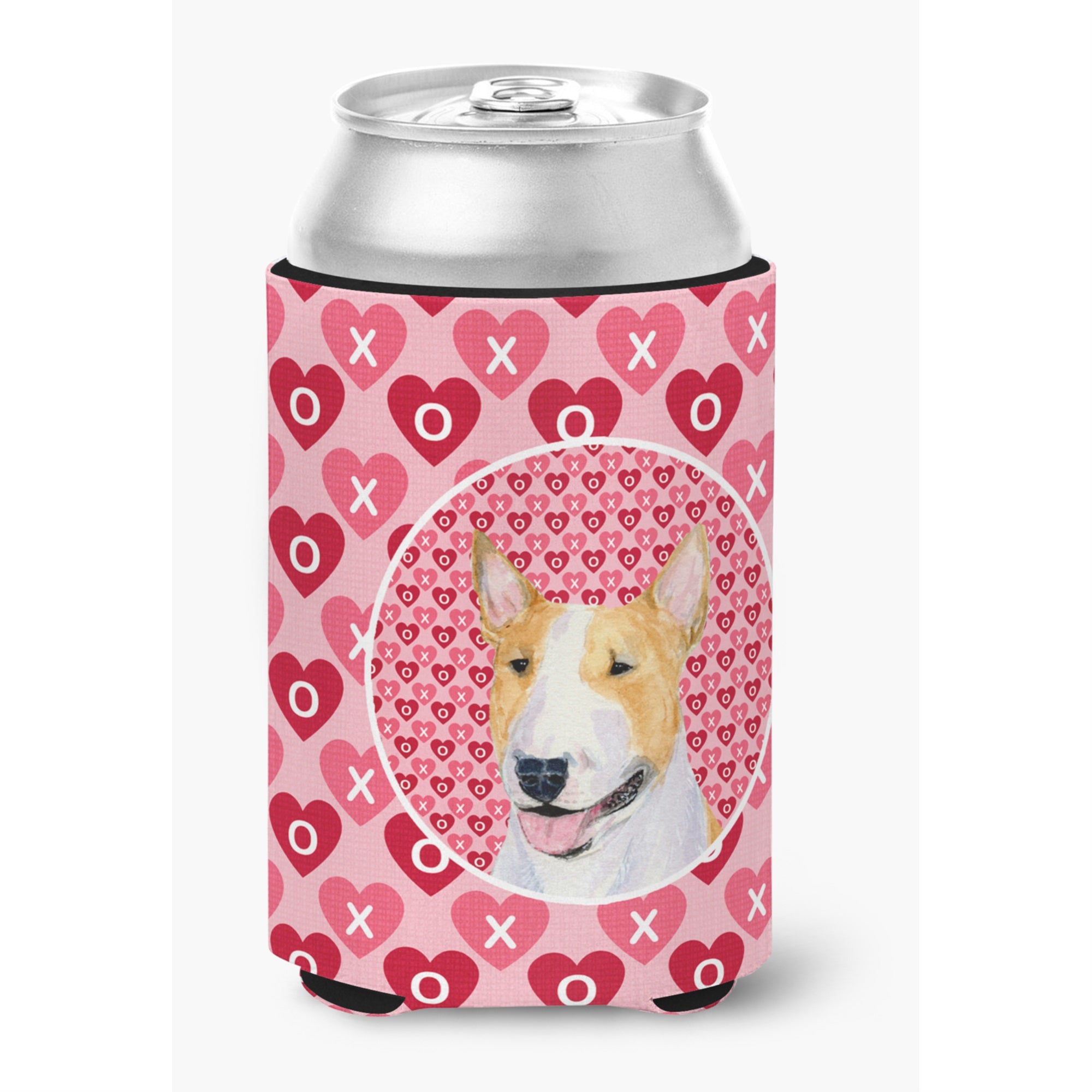 Bull Terrier Hearts Love And Valentine'S Day Portrait Can Or Bottle Hugger