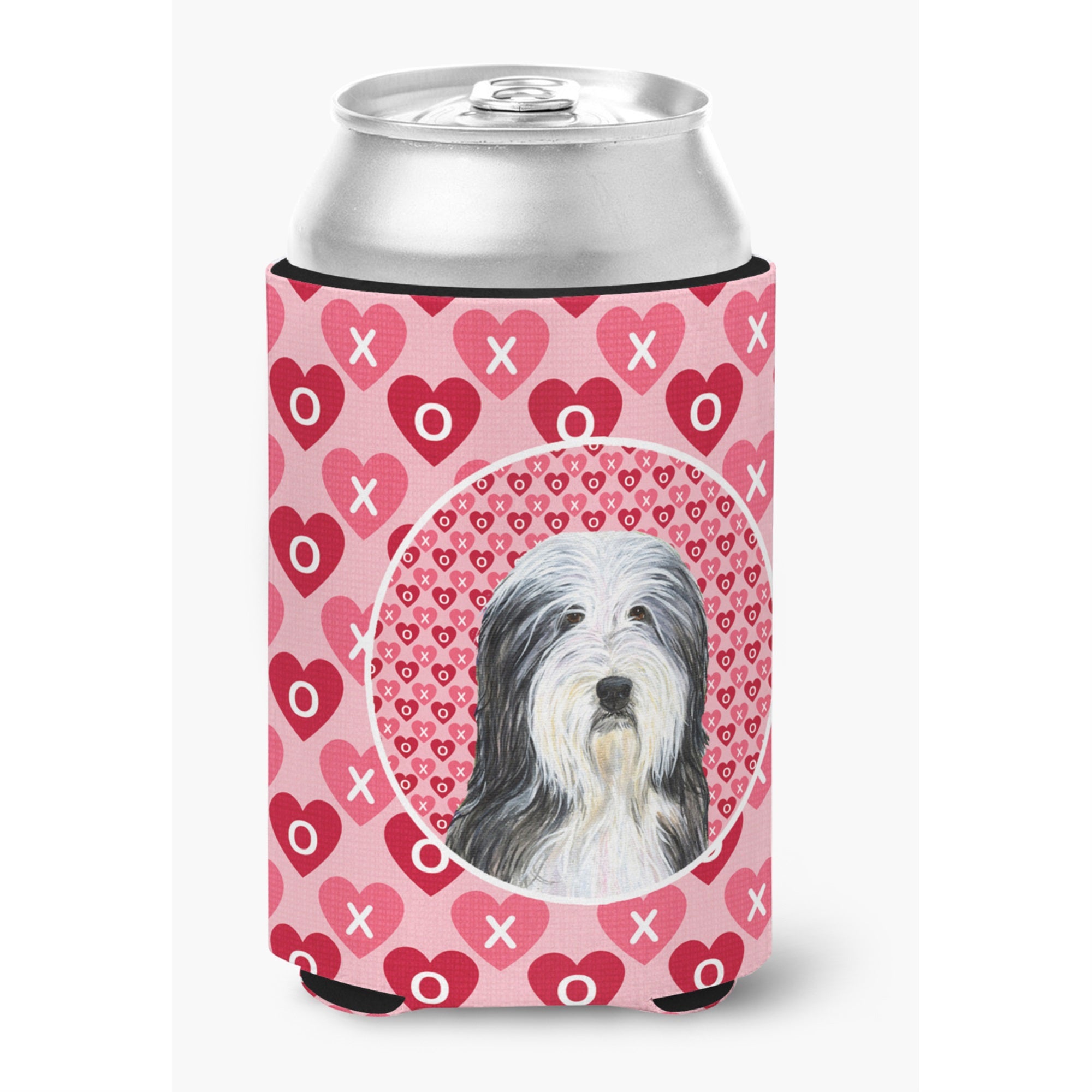 Bearded Collie Hearts Love And Valentine'S Day Portrait Can Or Bottle Hugger