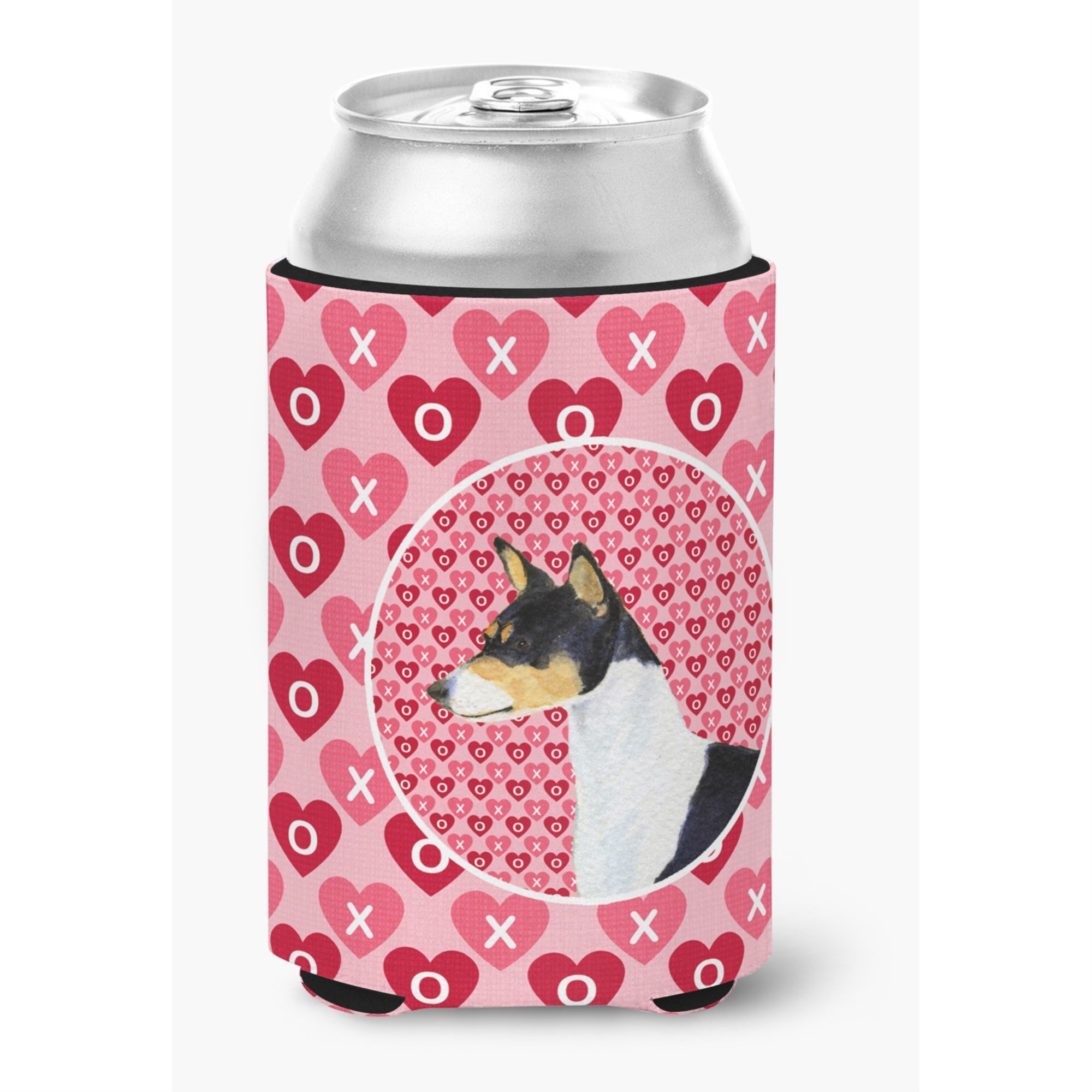 Basenji Hearts Love And Valentine'S Day Portrait Can Or Bottle Hugger