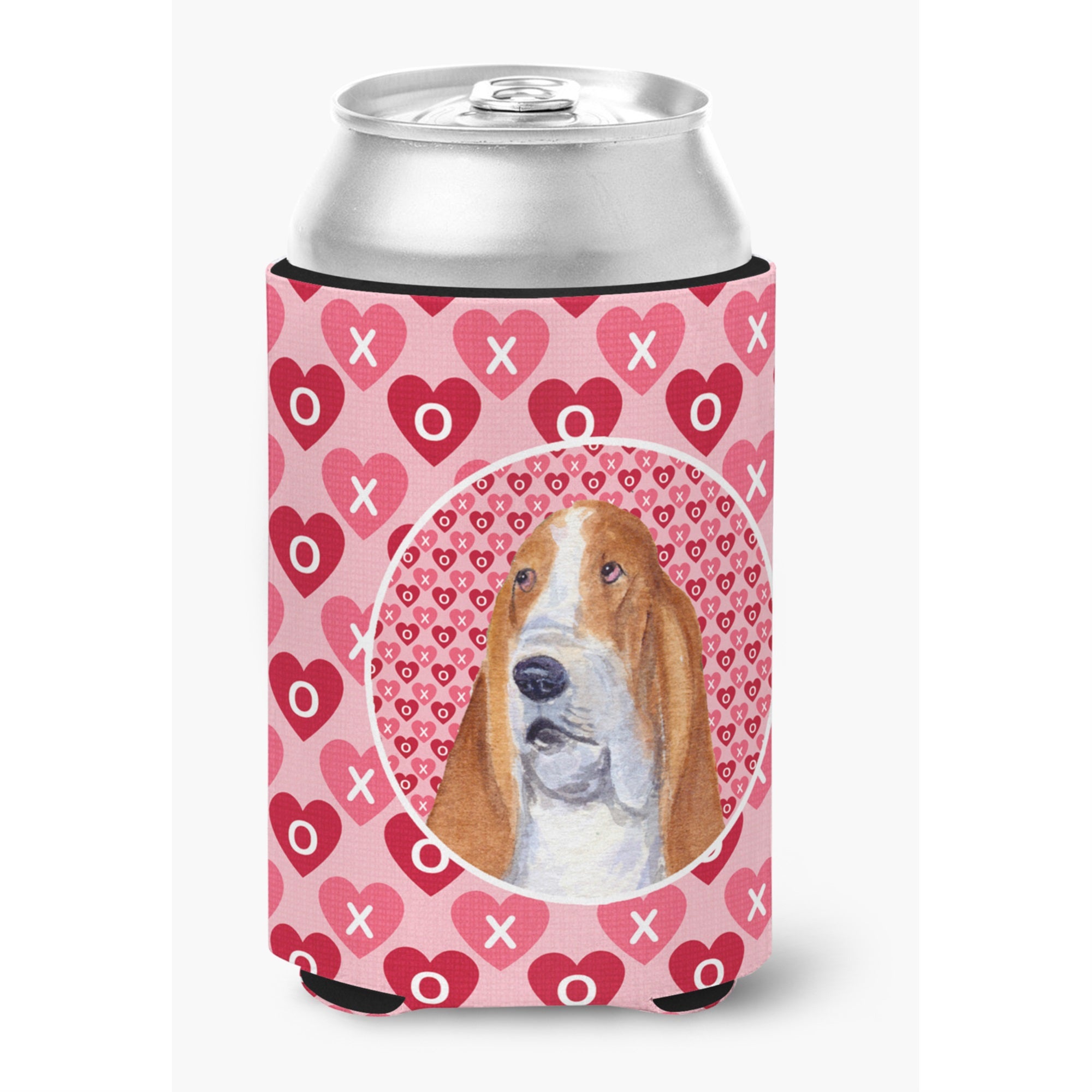 Basset Hound Hearts Love And Valentine'S Day Portrait Can Or Bottle Hugger