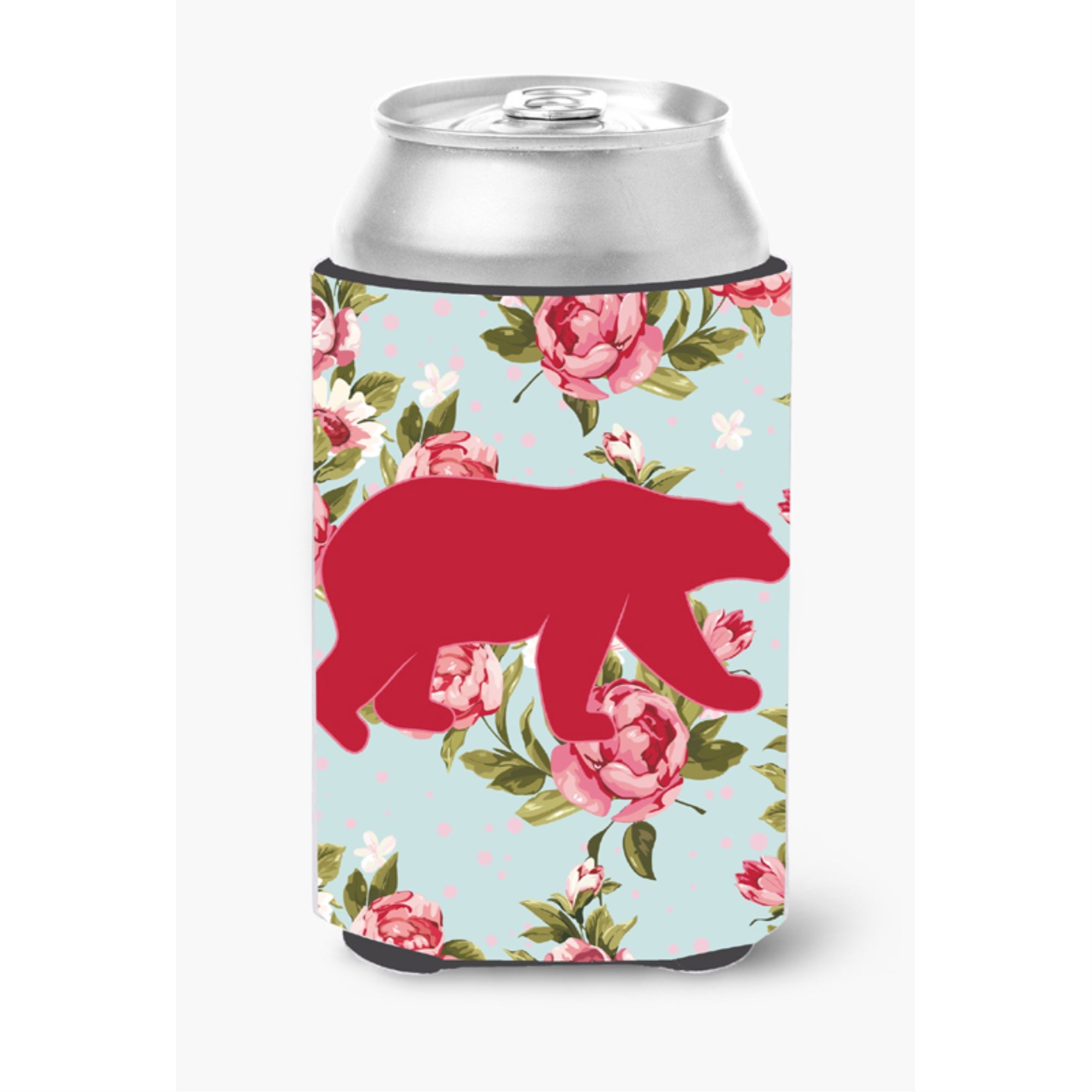 Bear Shabby Chic Blue Roses Can Or Bottle Hugger