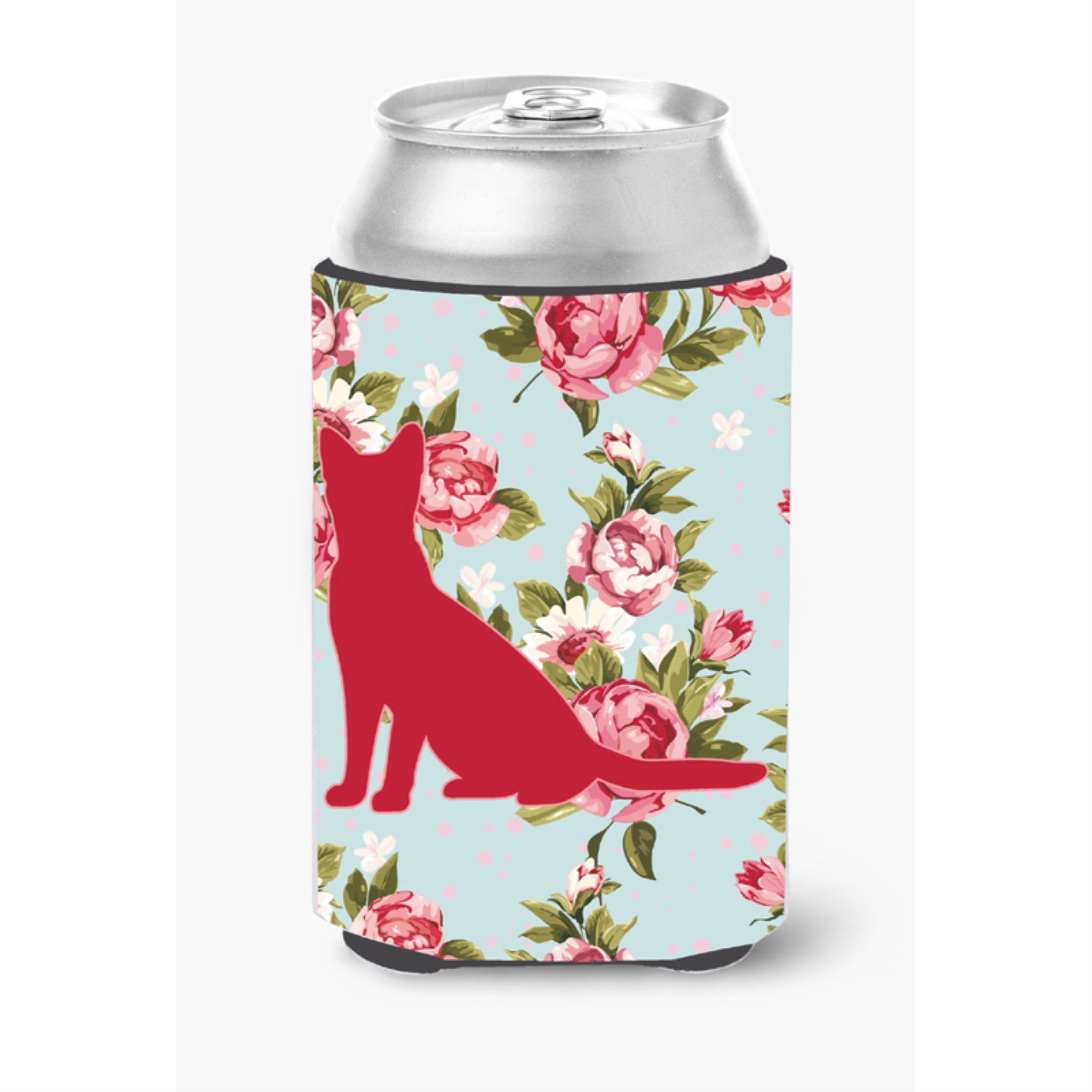 Cat Shabby Chic Blue Roses Bb1071 Can Or Bottle Hugger