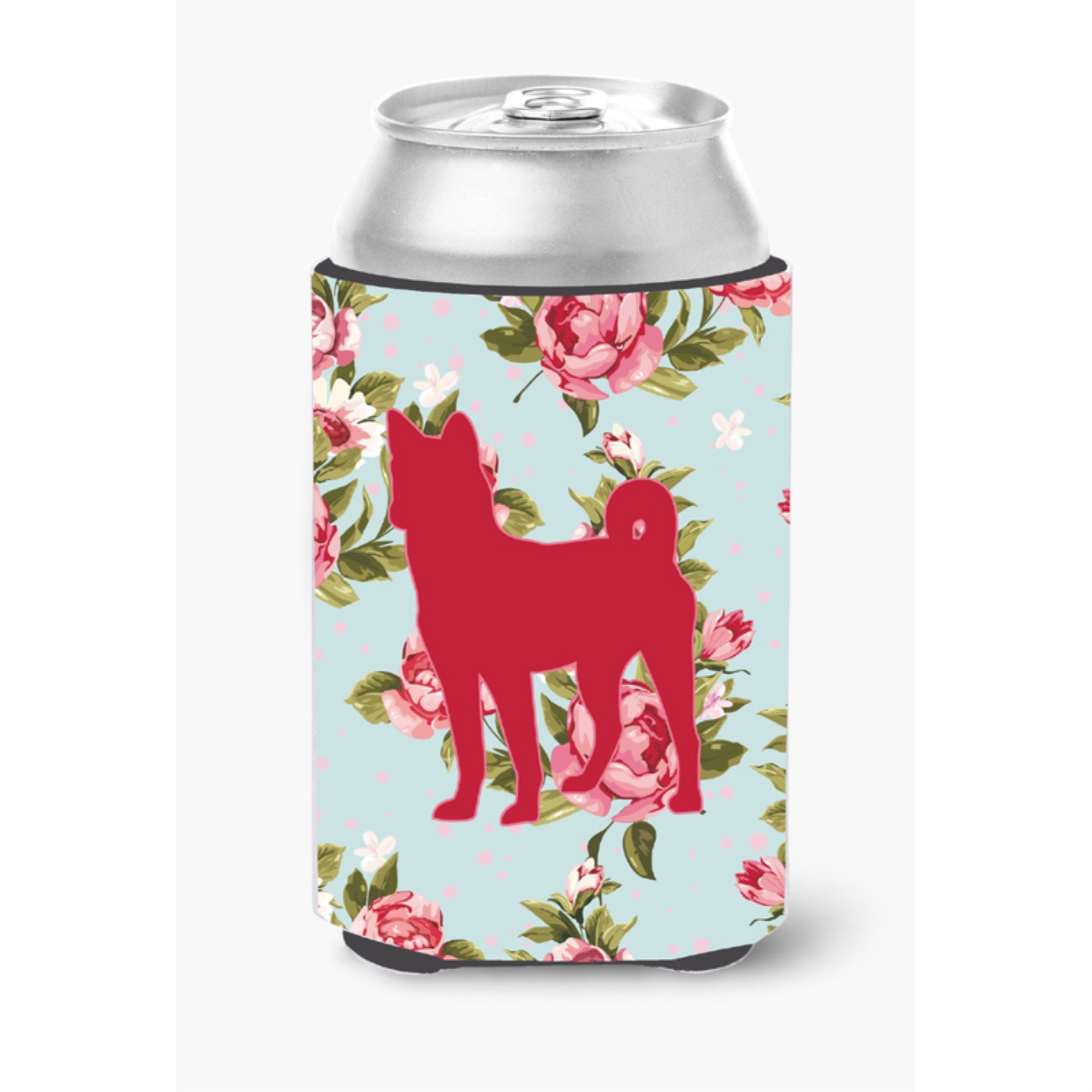 Basenji Shabby Chic Blue Roses Bb1110 Can Or Bottle Hugger