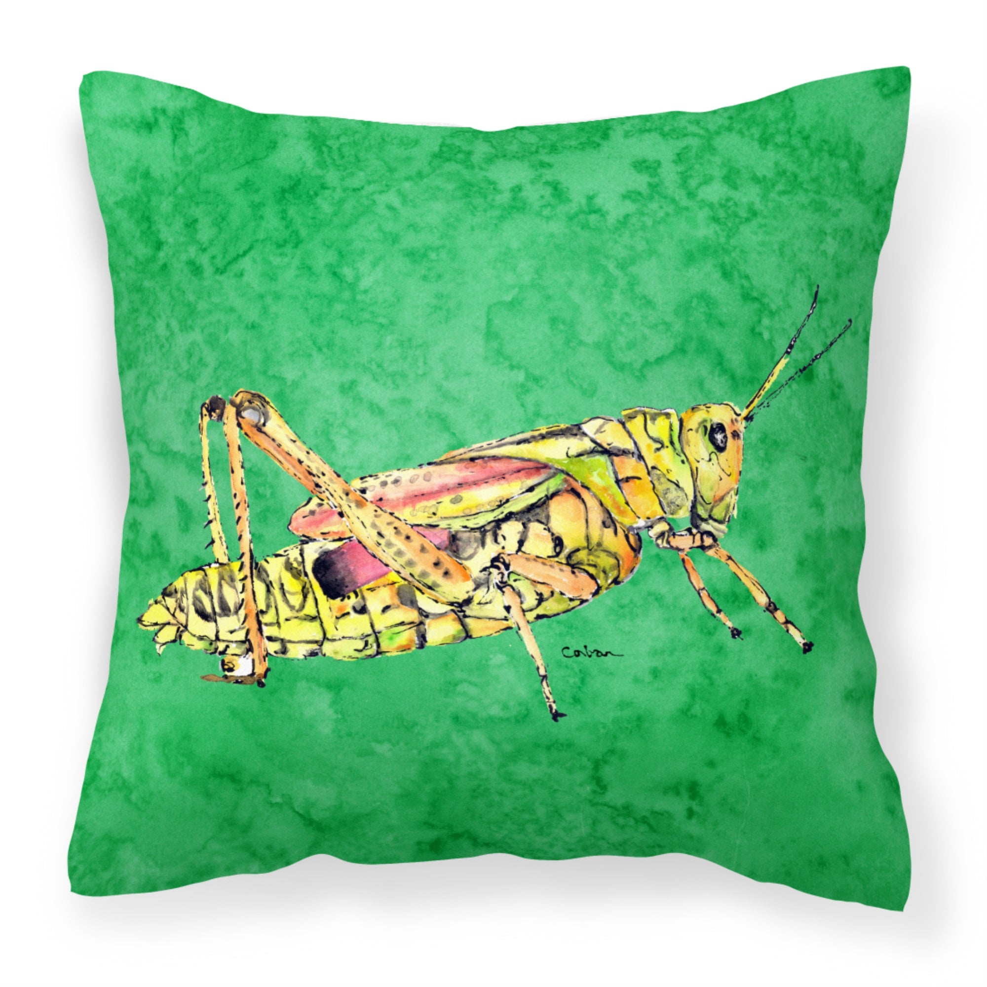 Grasshopper On Green Fabric Decorative Pillow