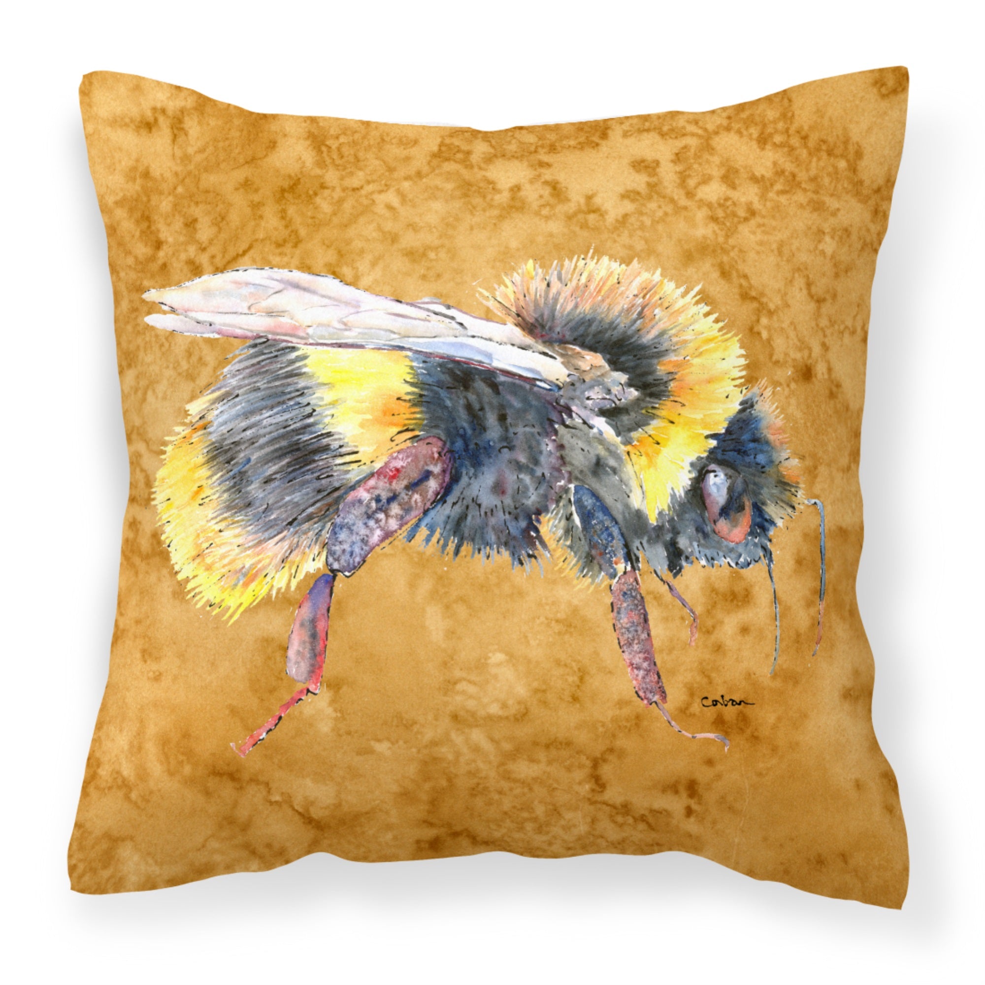 Bee On Gold Fabric Decorative Pillow