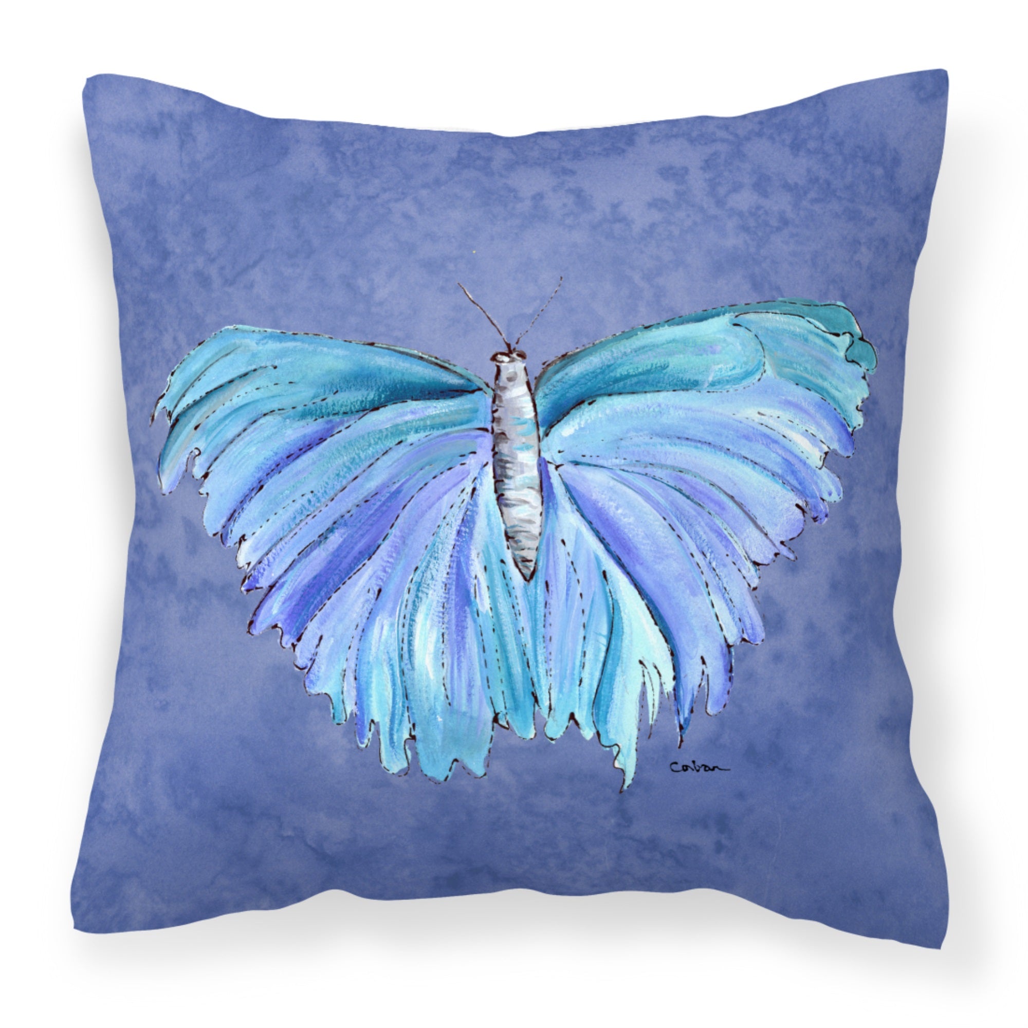 Butterfly On Slate Blue Fabric Decorative Pillow
