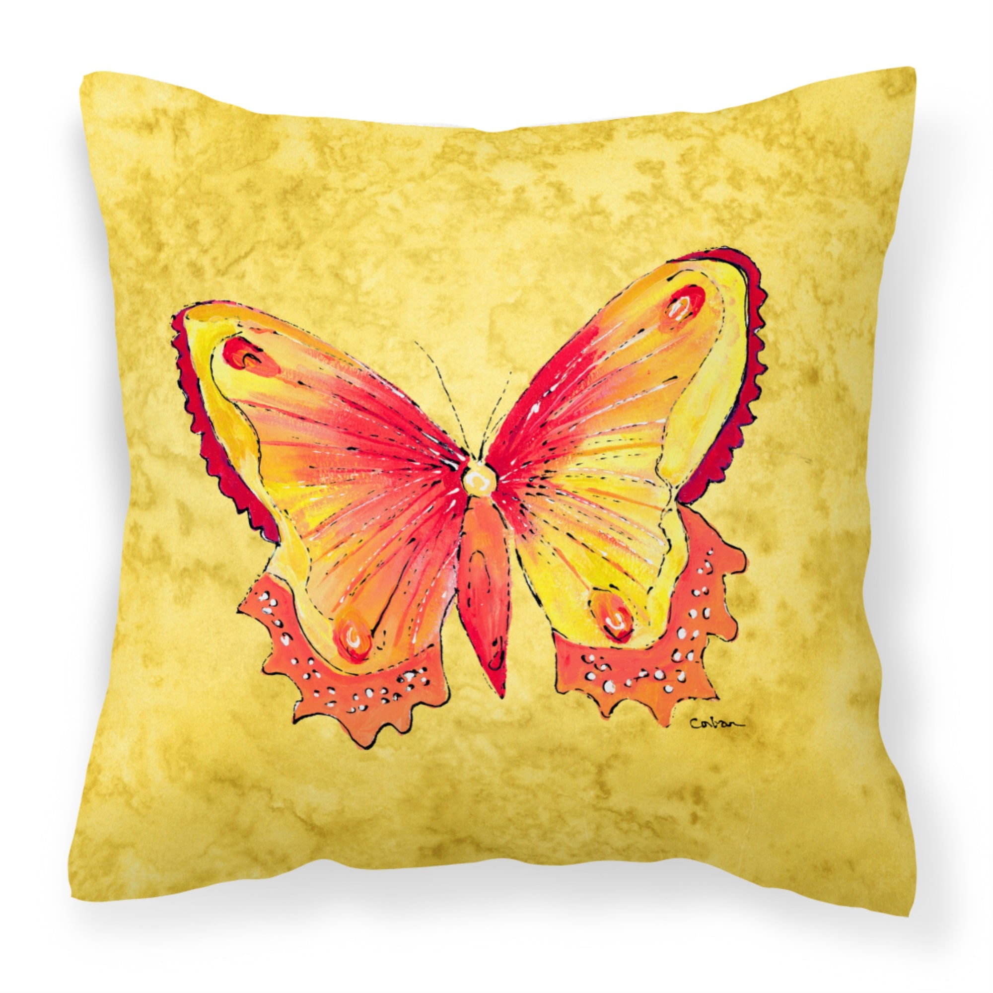 Butterfly On Yellow Fabric Decorative Pillow