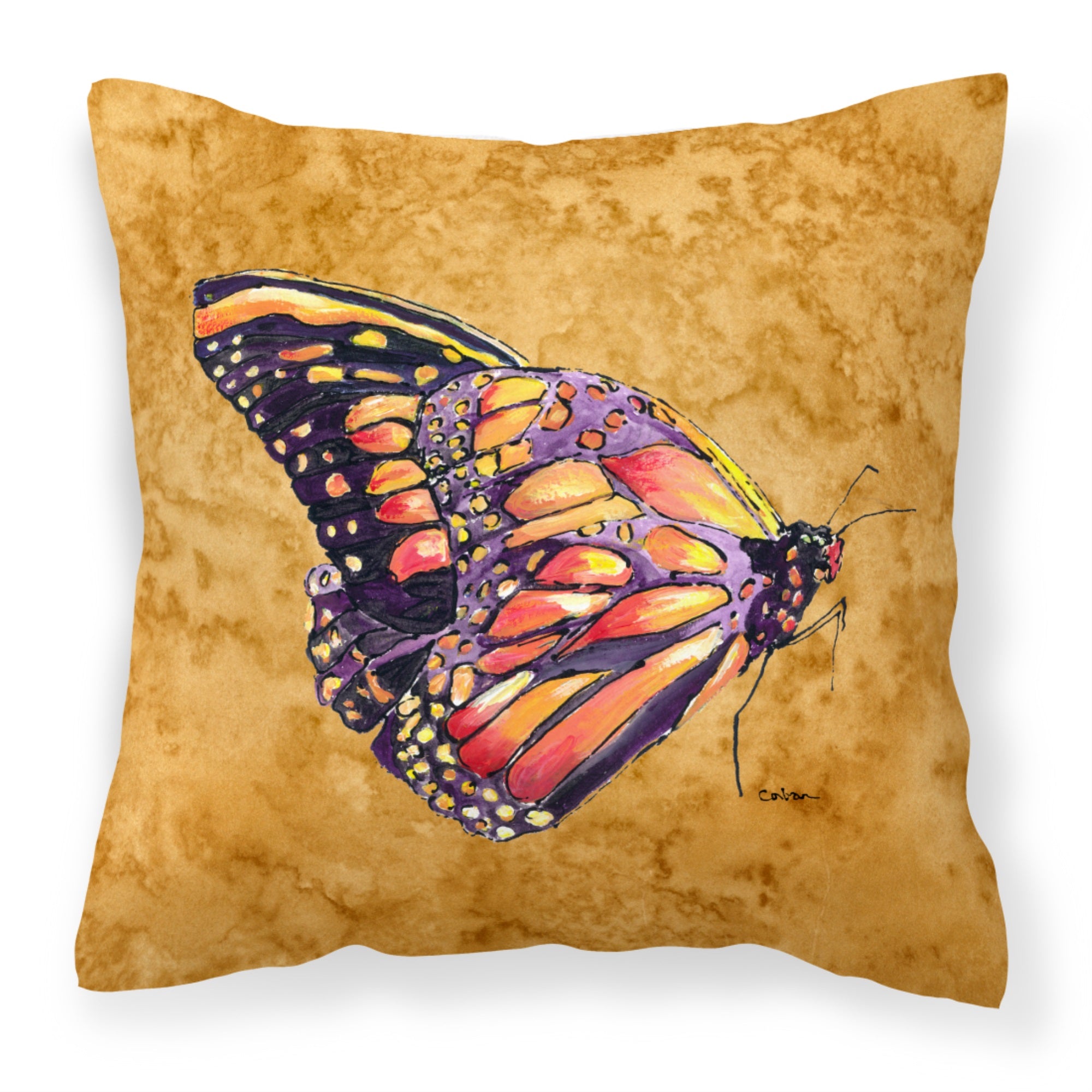 Butterfly On Gold Fabric Decorative Pillow