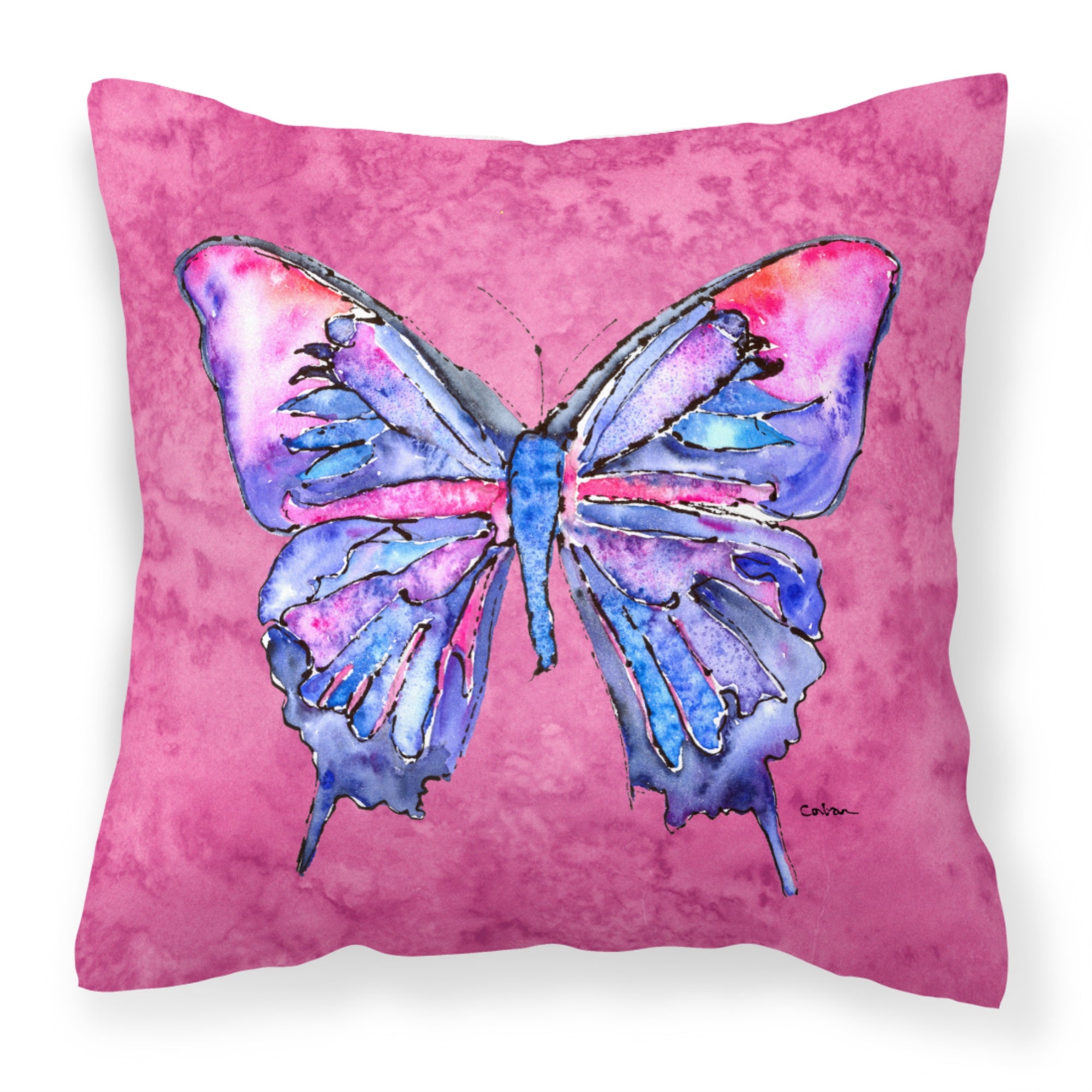 Butterfly On Pink Fabric Decorative Pillow