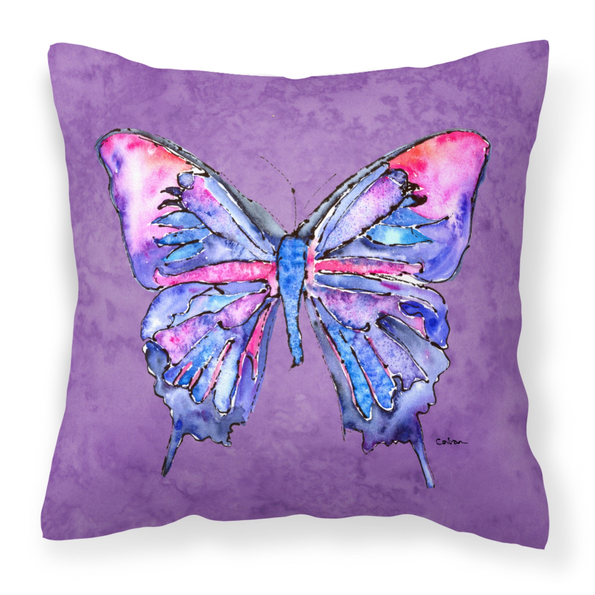 Butterfly On Purple Fabric Decorative Pillow