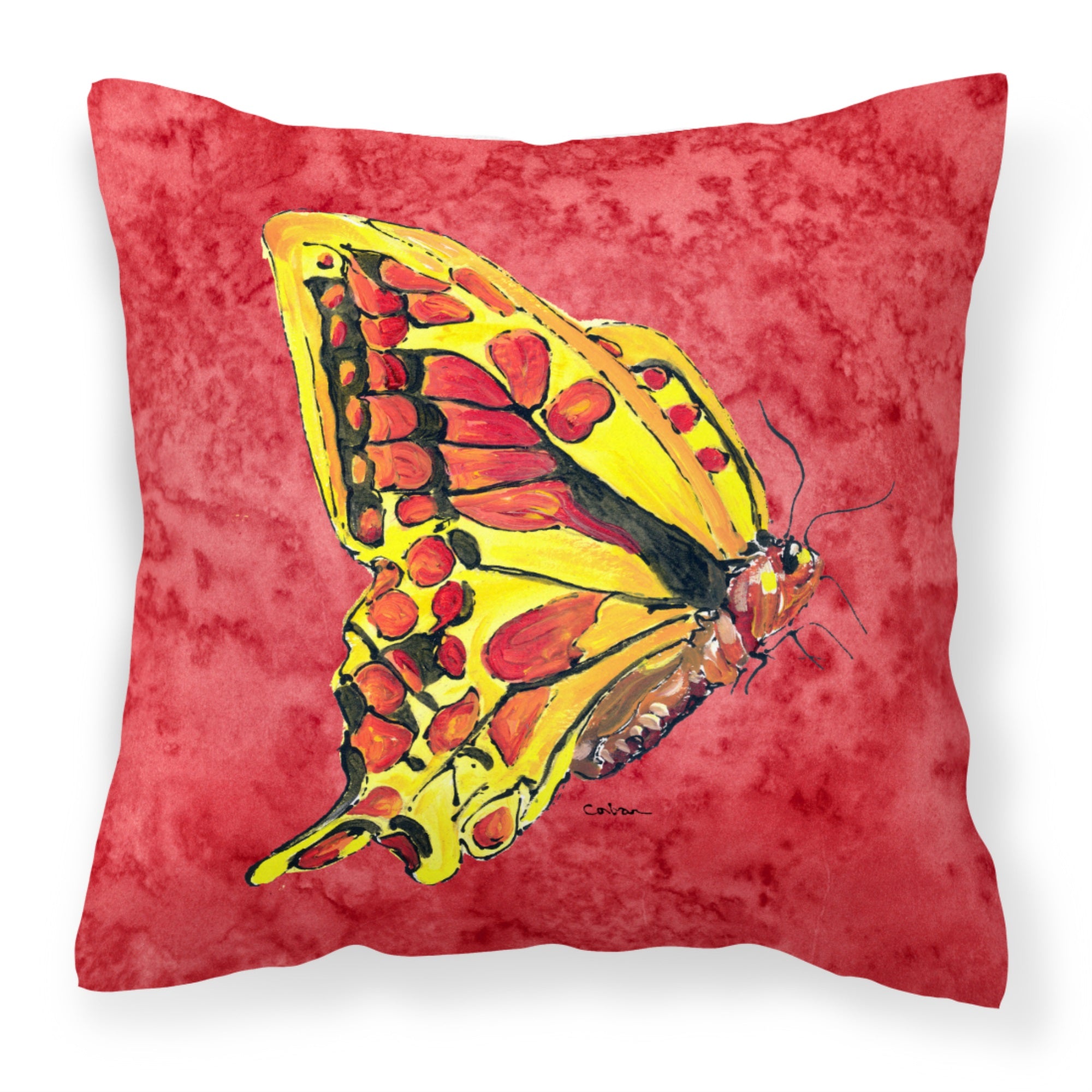 Butterfly On Red Fabric Decorative Pillow