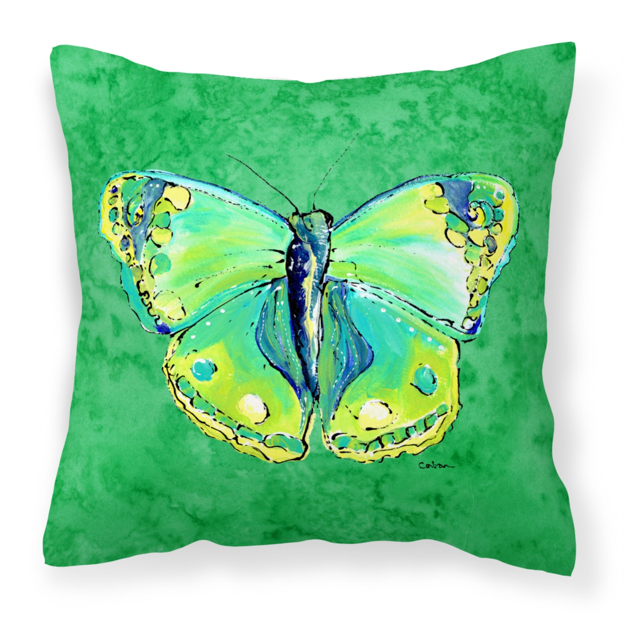 Butterfly Green On Green Fabric Decorative Pillow