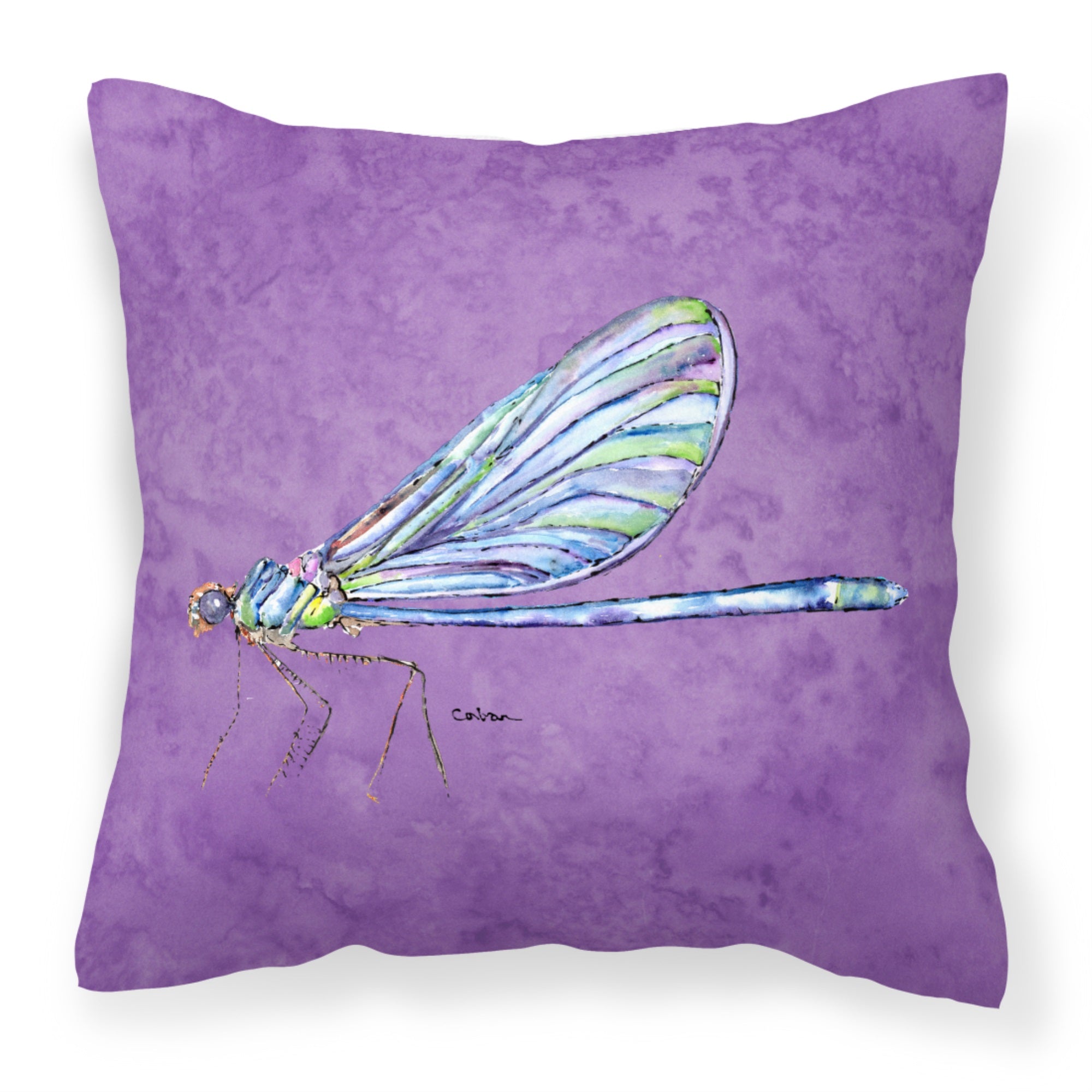 Dragonfly On Purple Fabric Decorative Pillow