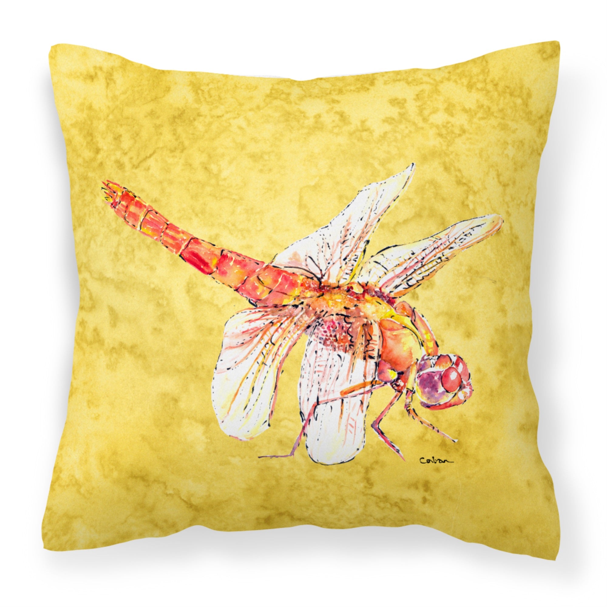 Dragonfly On Yellow Fabric Decorative Pillow