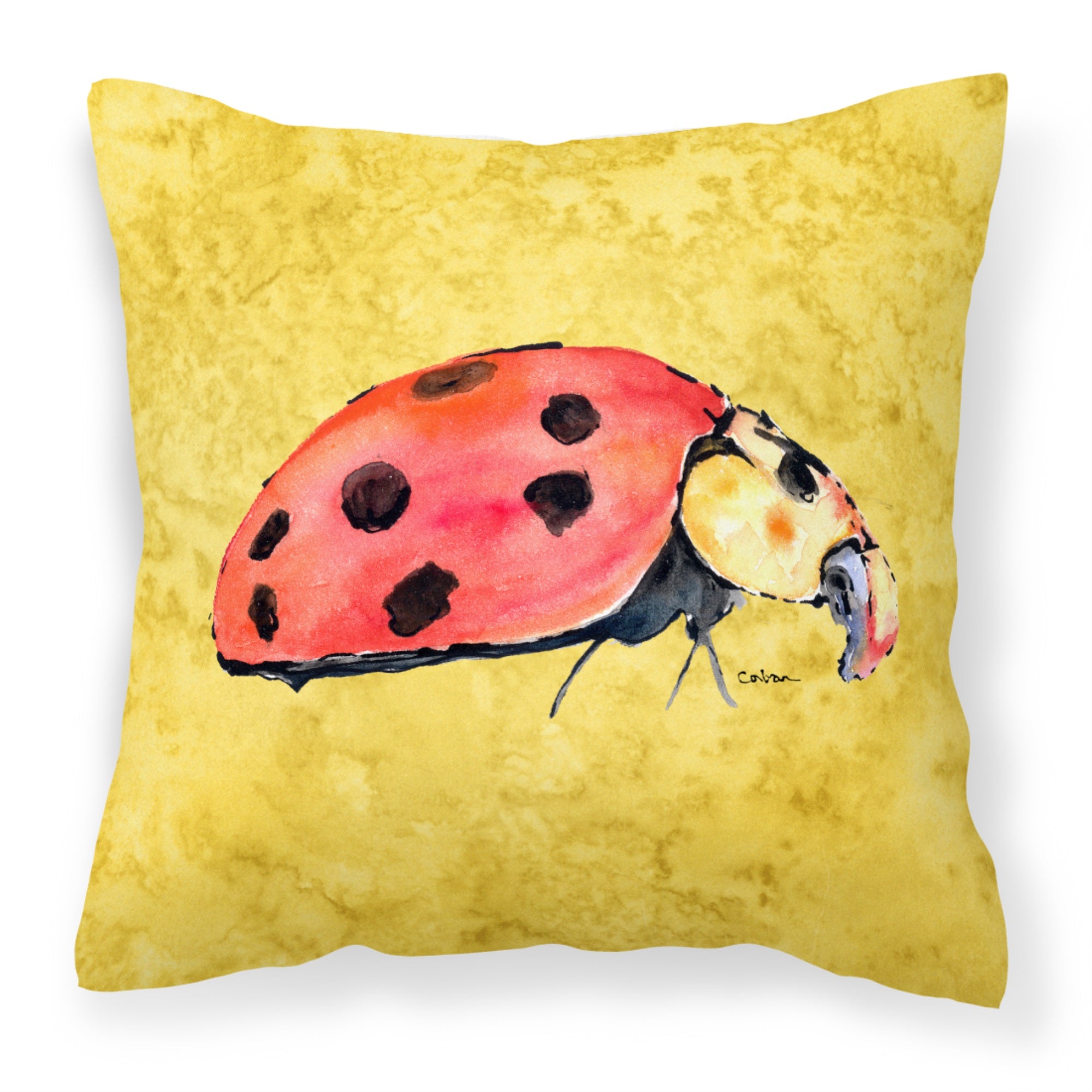 Lady Bug On Yellow Fabric Decorative Pillow