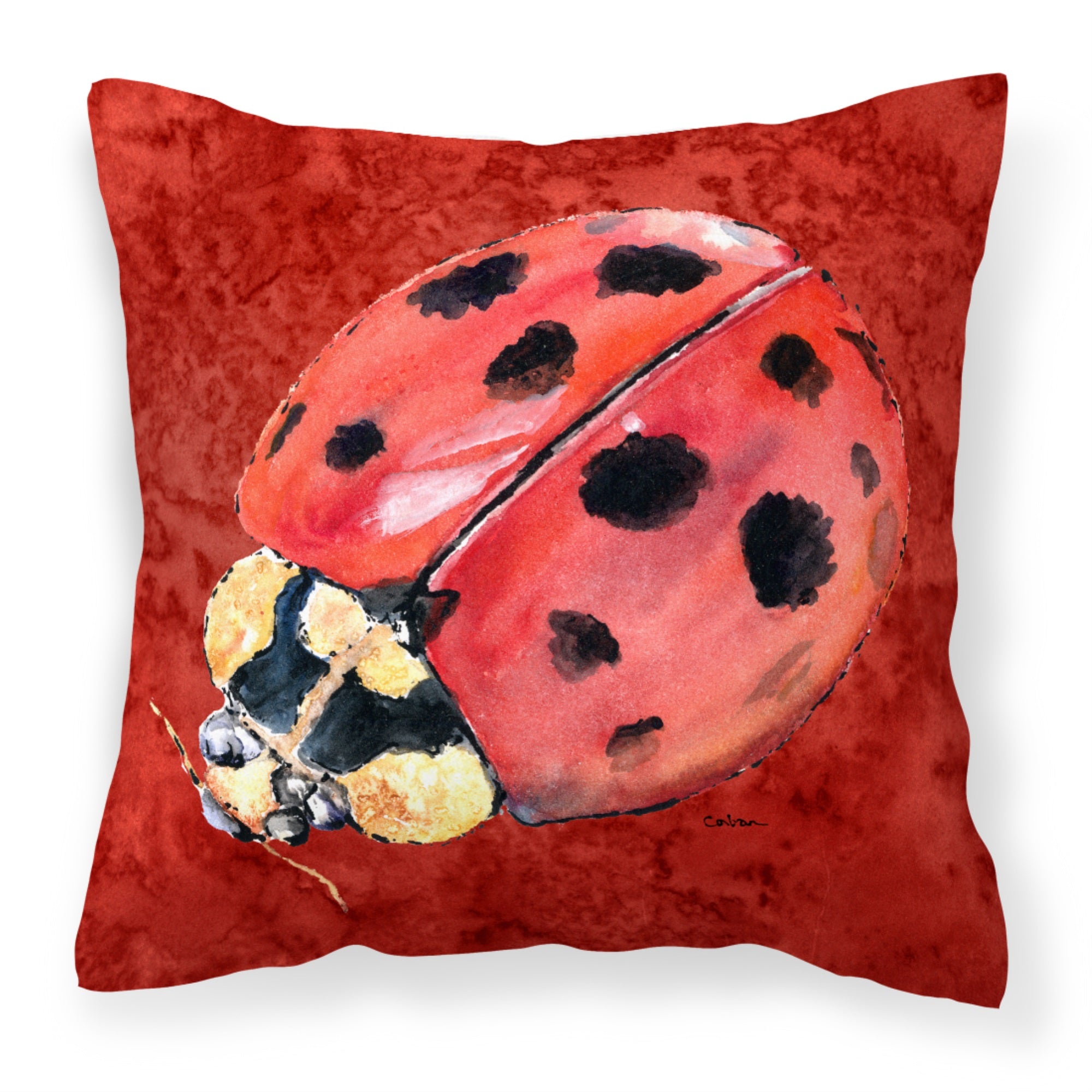 Lady Bug On Deep Red Fabric Decorative Pillow