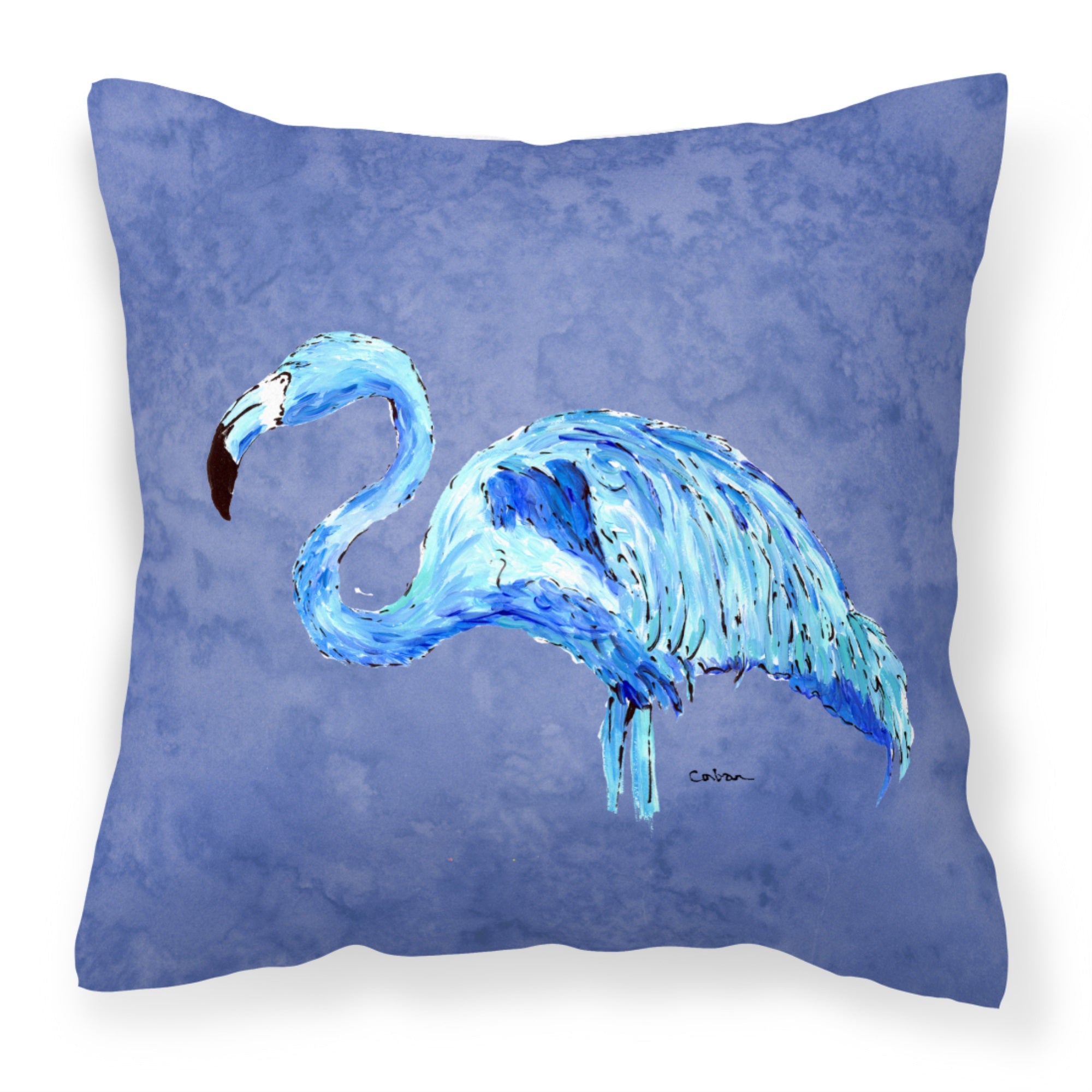 Flamingo On Slate Blue Fabric Decorative Pillow