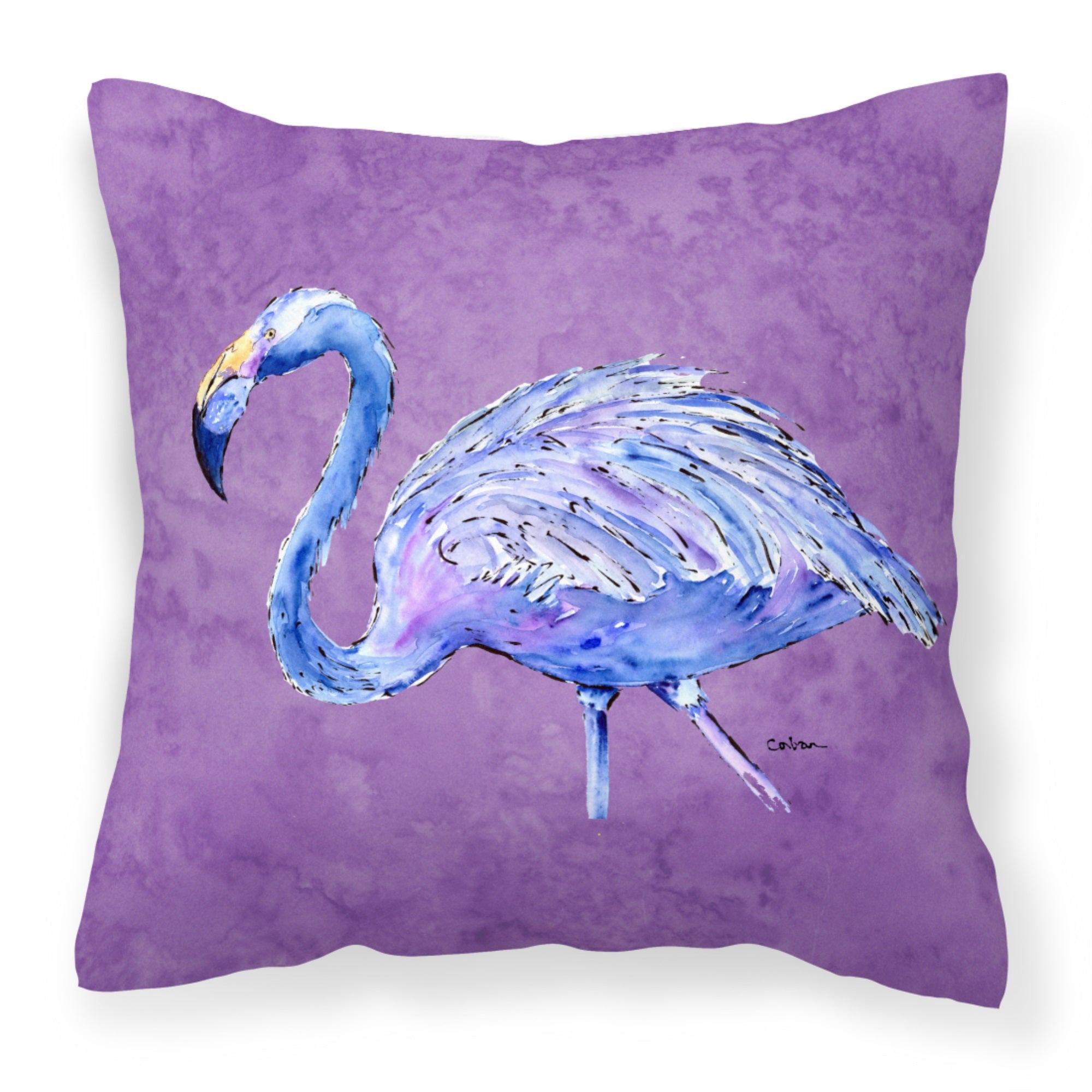 Flamingo On Purple Fabric Decorative Pillow