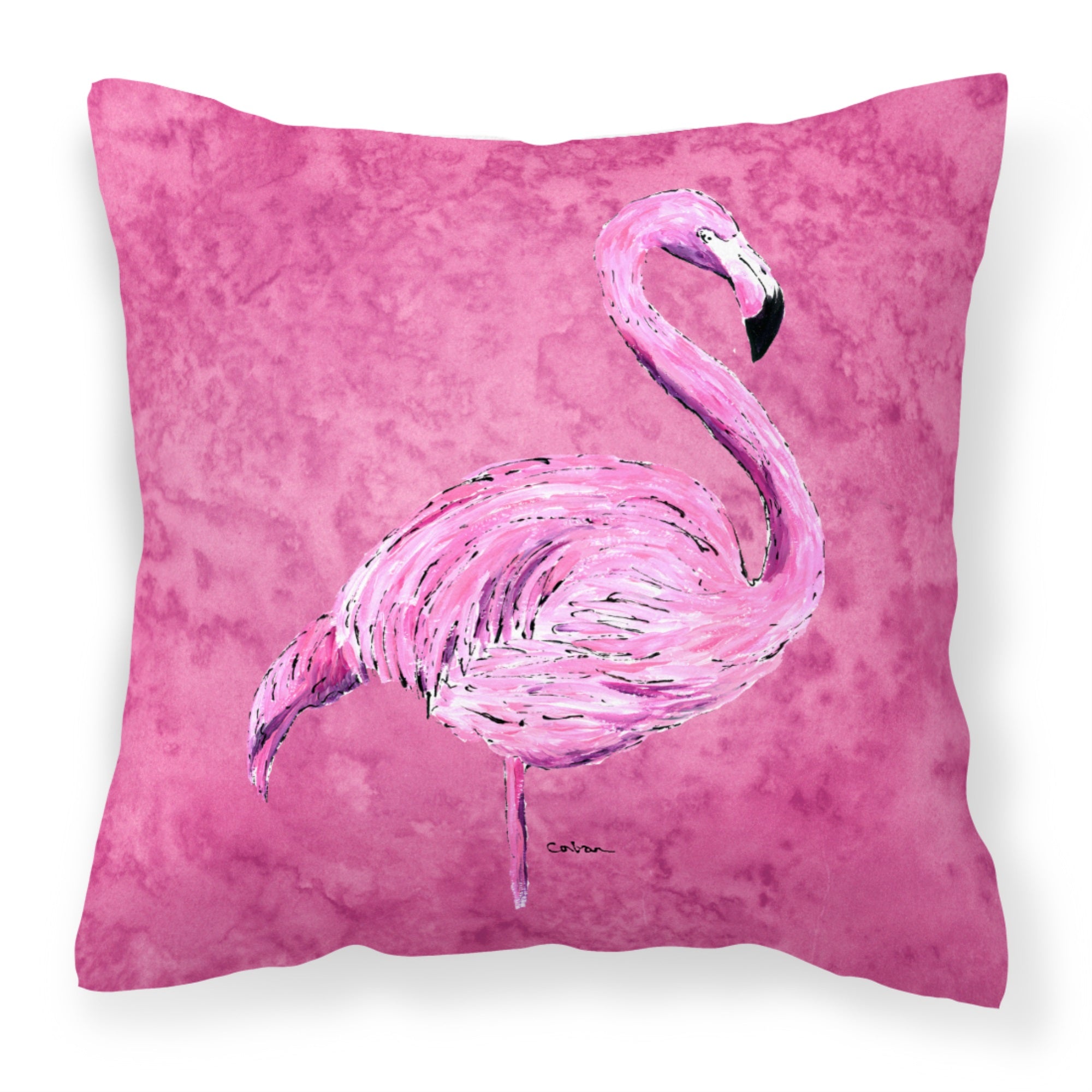 Flamingo On Pink Fabric Decorative Pillow