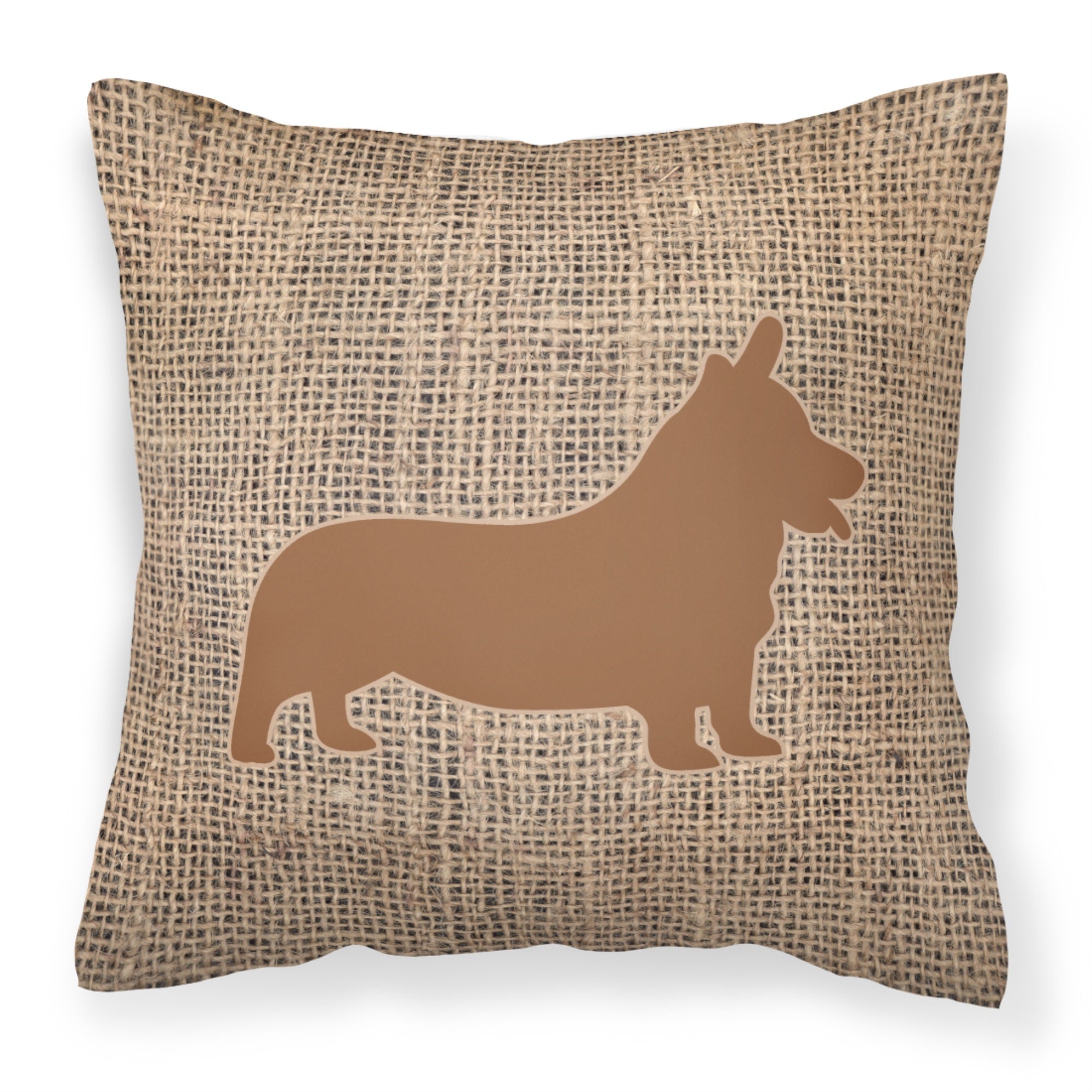 Corgi Burlap And Brown Bb1069 Fabric Decorative Pillow