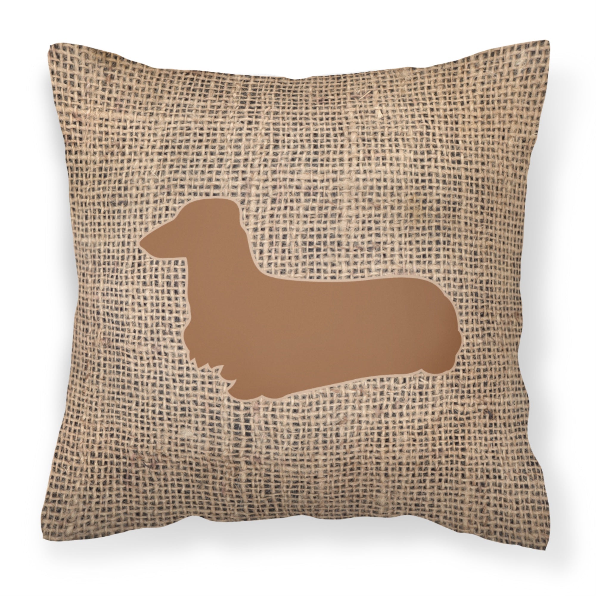 Dachshund Burlap And Brown Bb1078 Fabric Decorative Pillow