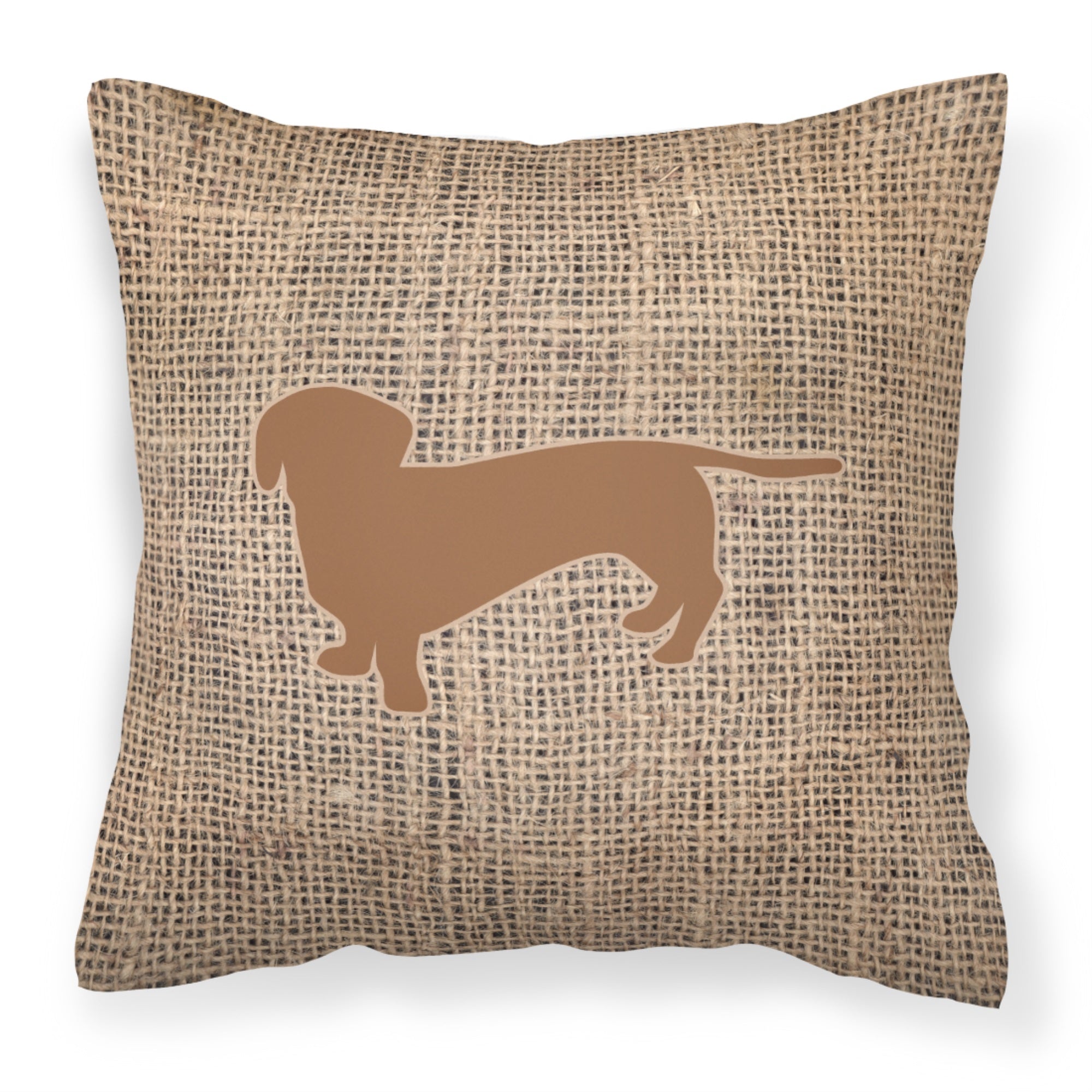 Dachshund Burlap And Brown Bb1088 Fabric Decorative Pillow