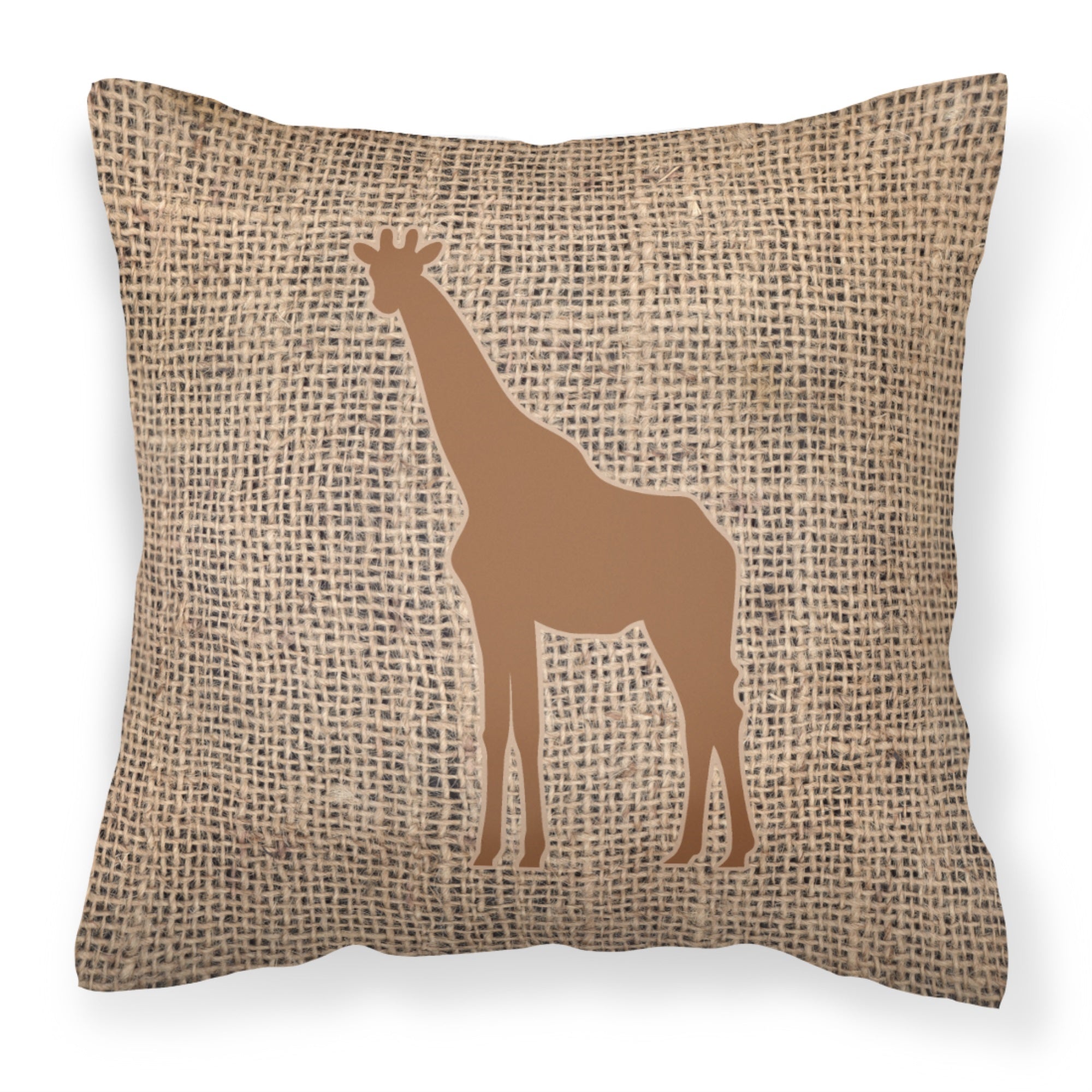 Giraffe Burlap And Brown Fabric Decorative Pillow