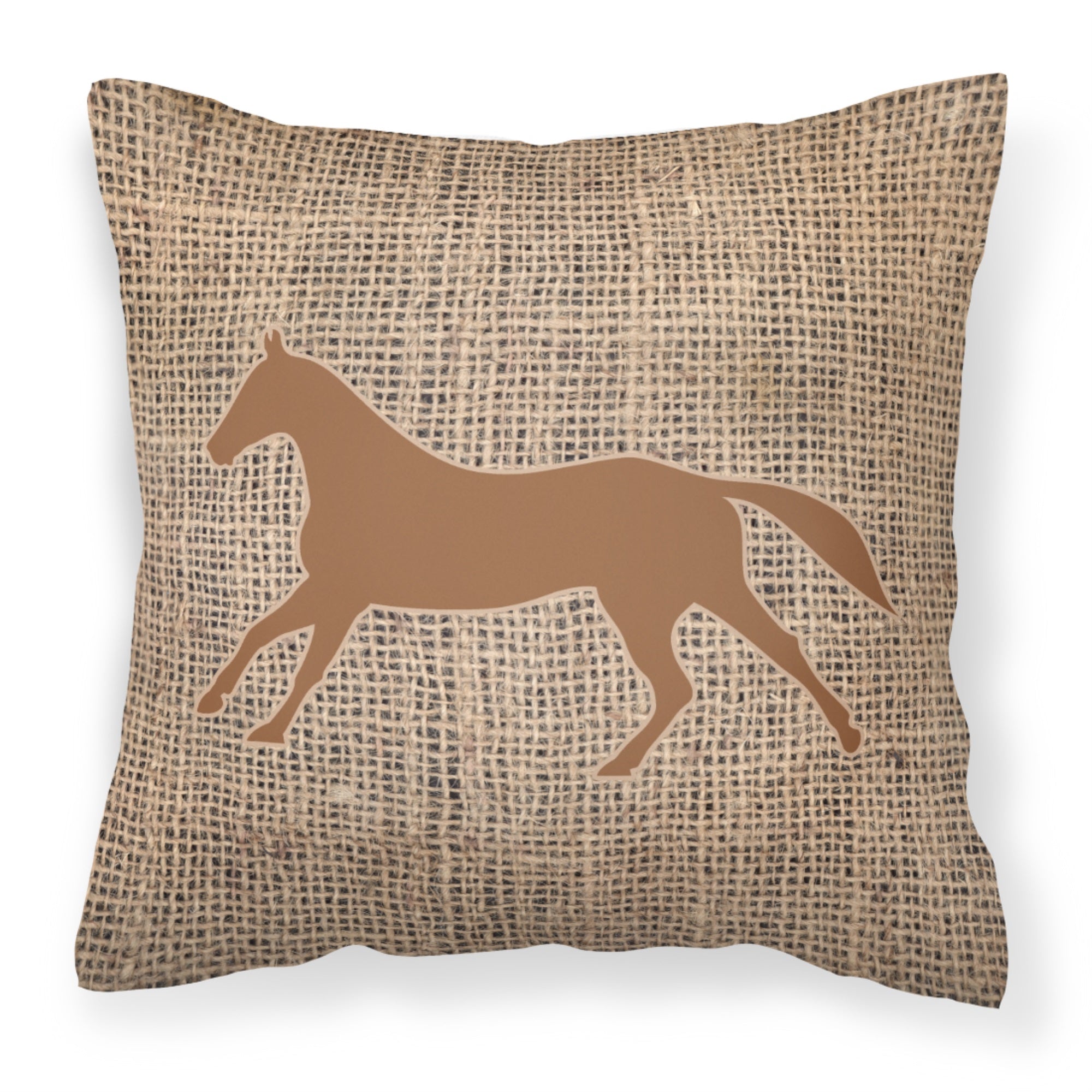 Horse Burlap And Brown Fabric Decorative Pillow