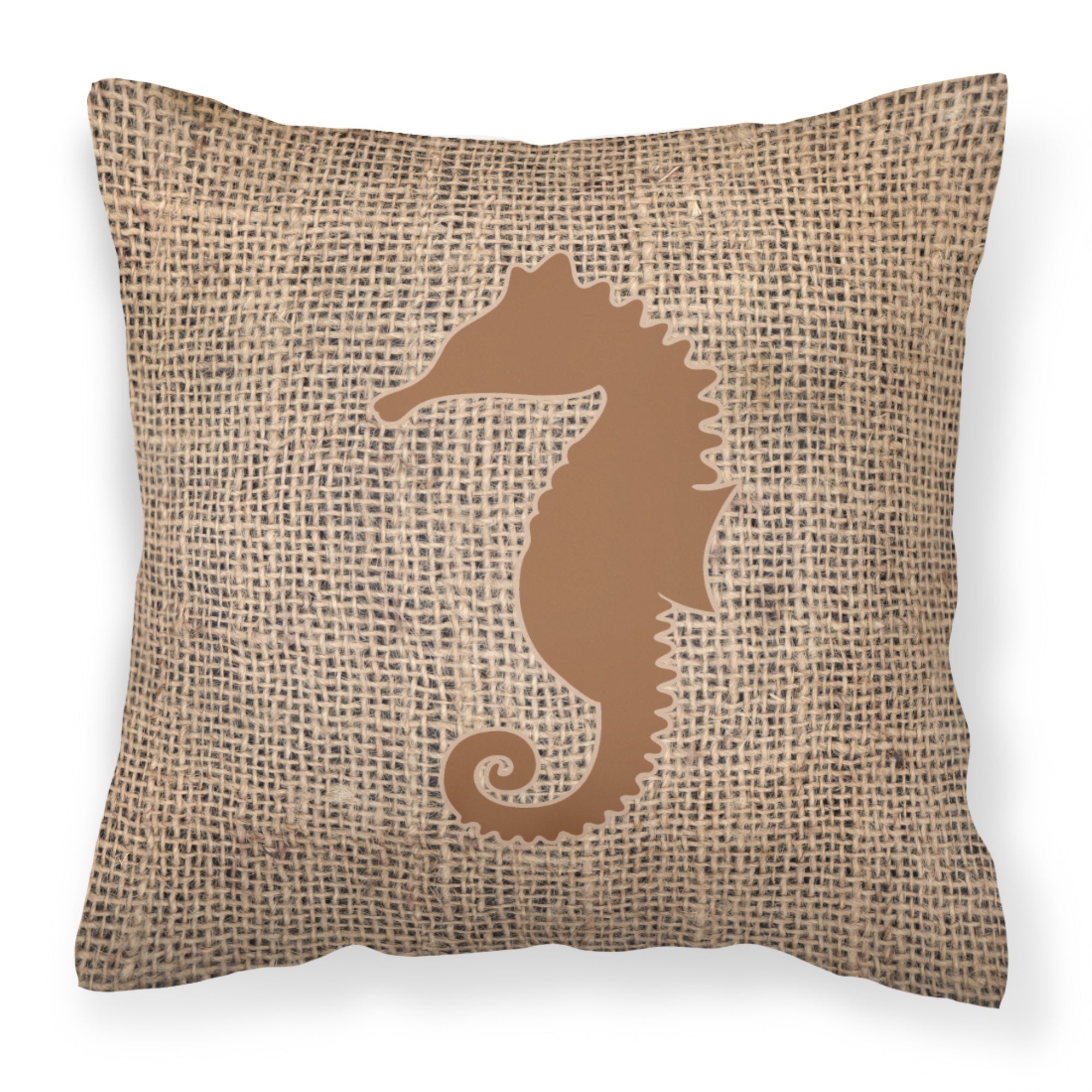 Sea Horse Burlap And Brown Bb1018 Fabric Decorative Pillow