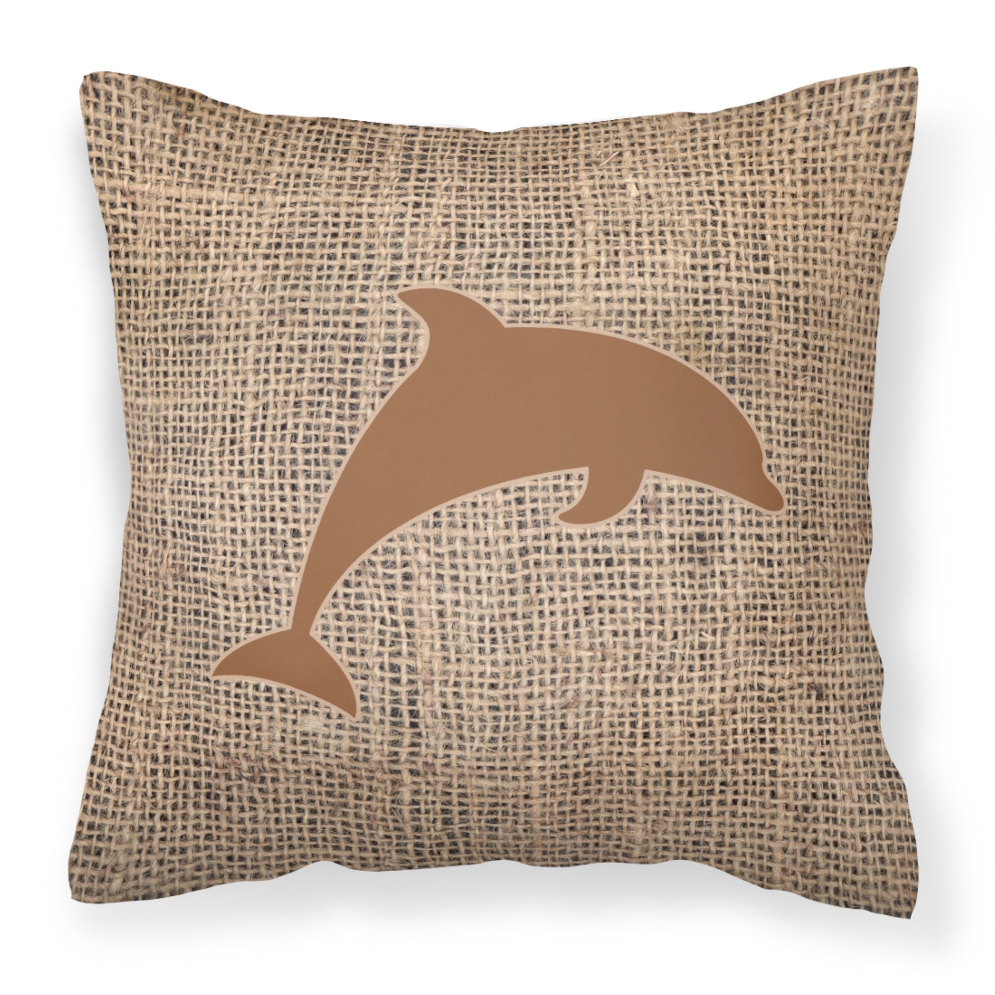Dolphin Burlap And Brown Bb1025 Fabric Decorative Pillow