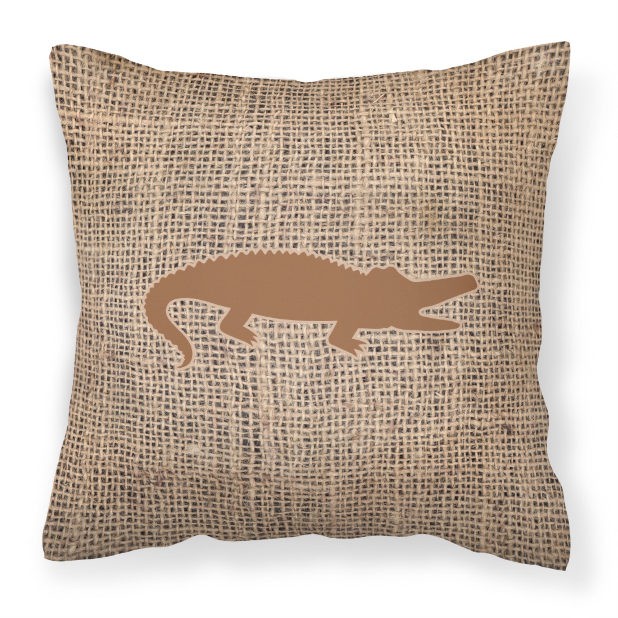 Alligator Burlap And Brown Fabric Decorative Pillow