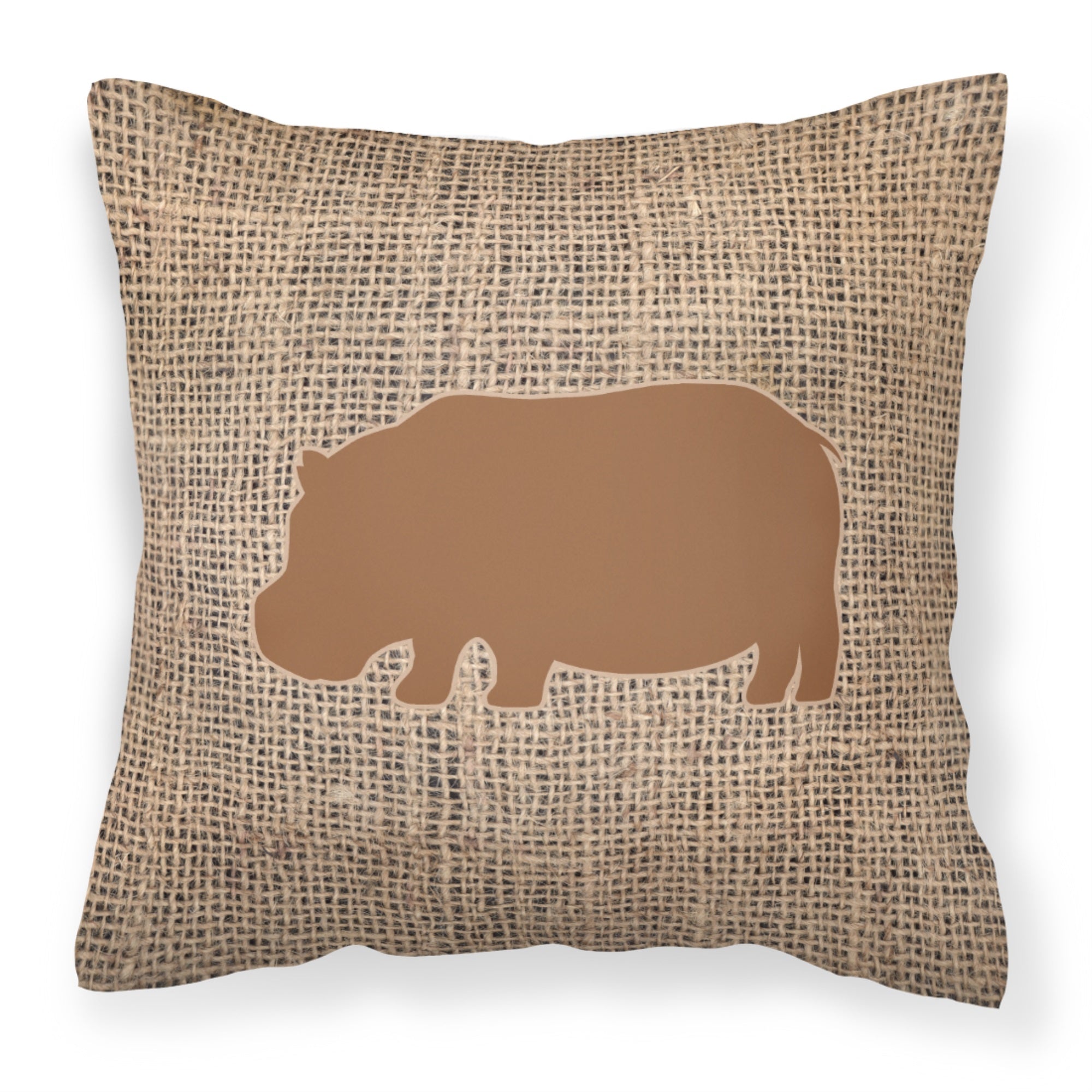 Hippopotamus Burlap And Brown Bb1130 Fabric Decorative Pillow