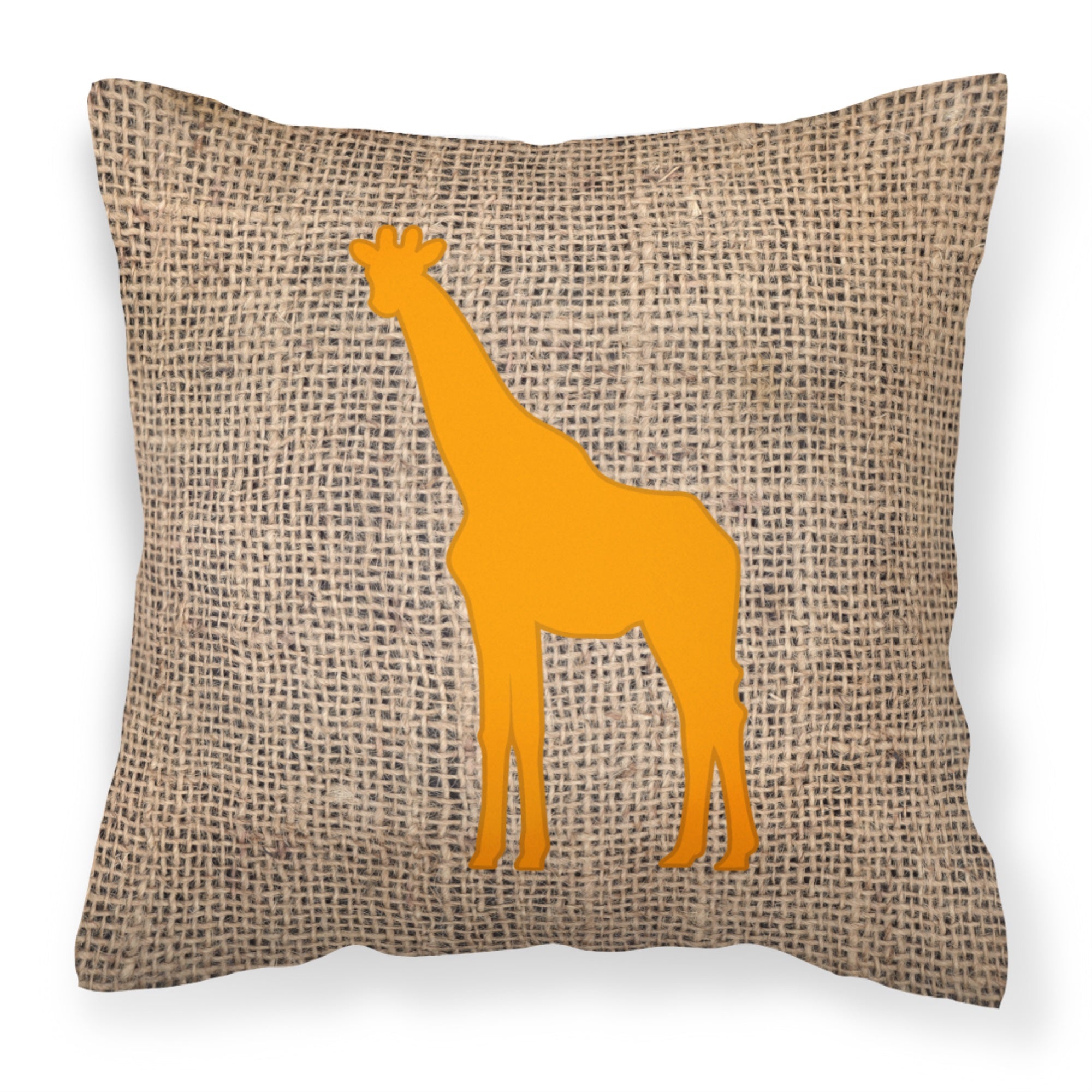 Giraffe Burlap And Orange Fabric Decorative Pillow