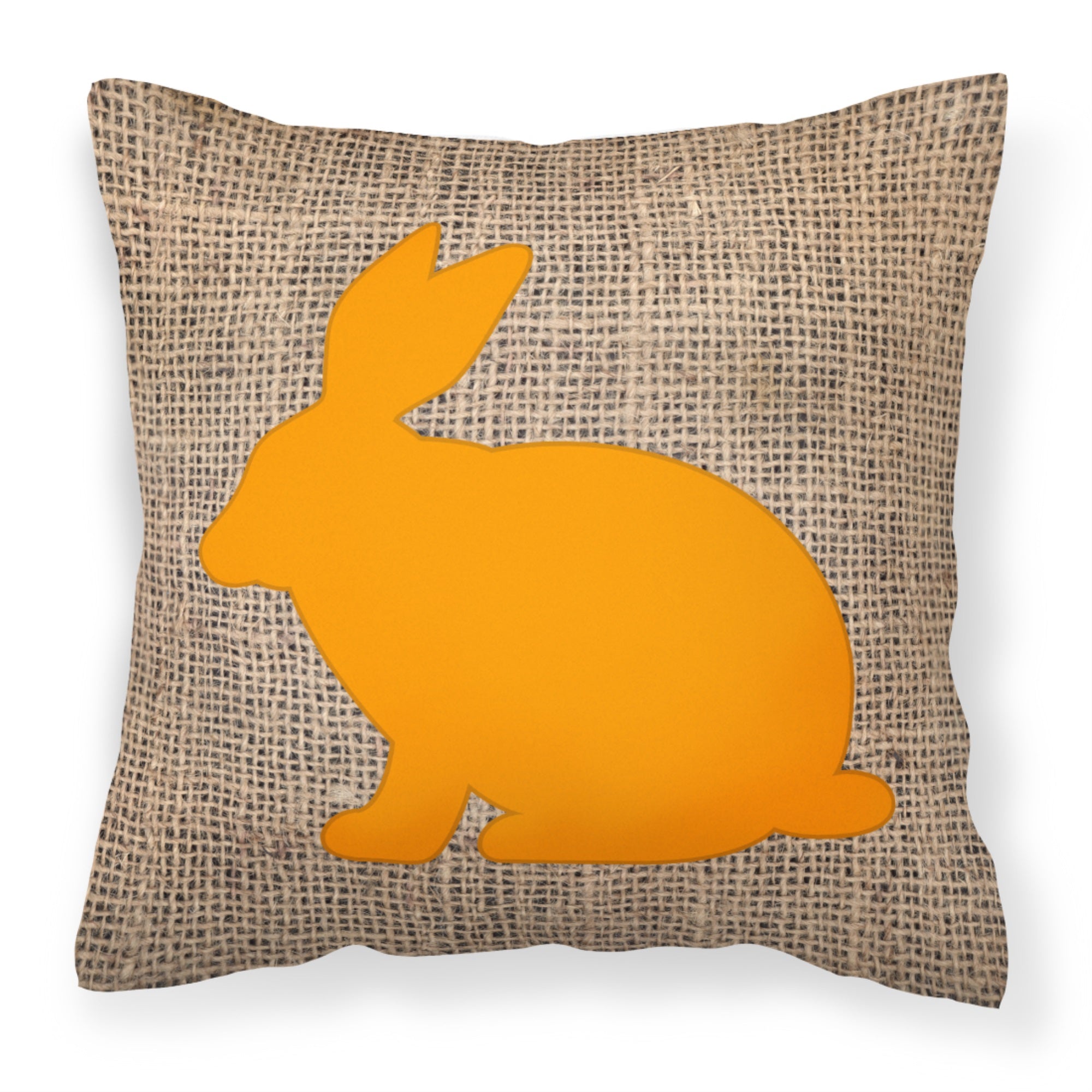 Rabbit Burlap And Orange Fabric Decorative Pillow