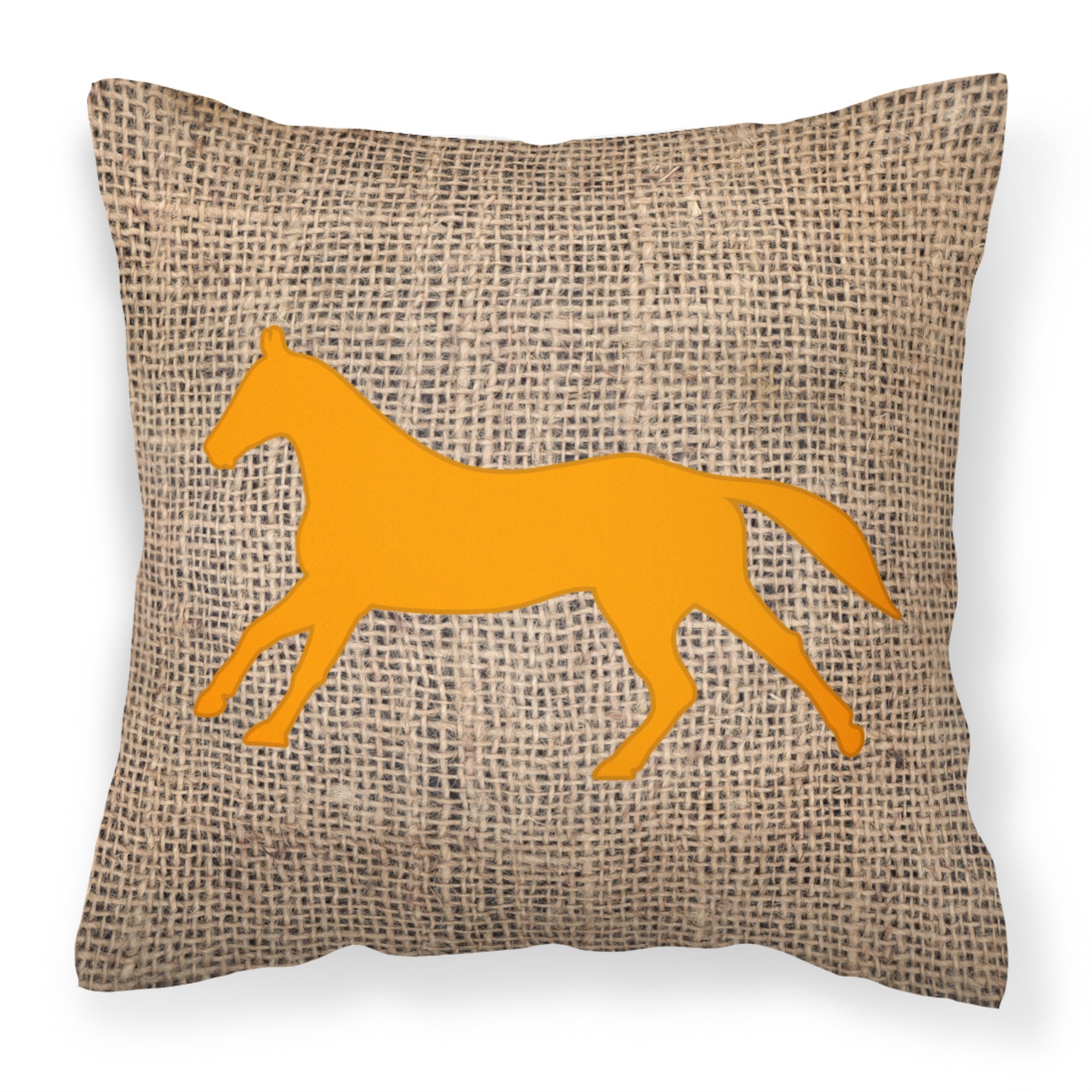 Horse Burlap And Orange Fabric Decorative Pillow