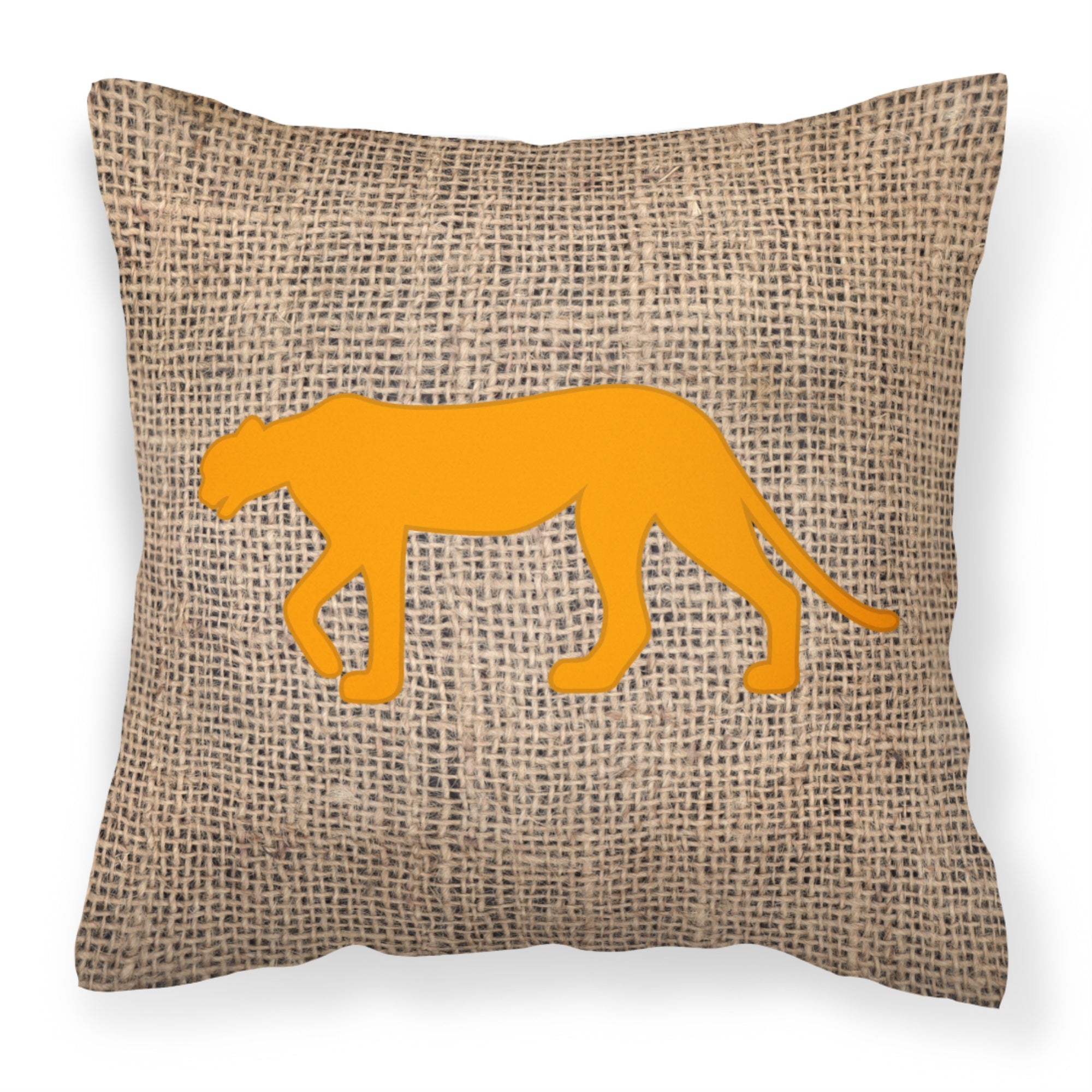 Leopard Burlap And Orange Fabric Decorative Pillow