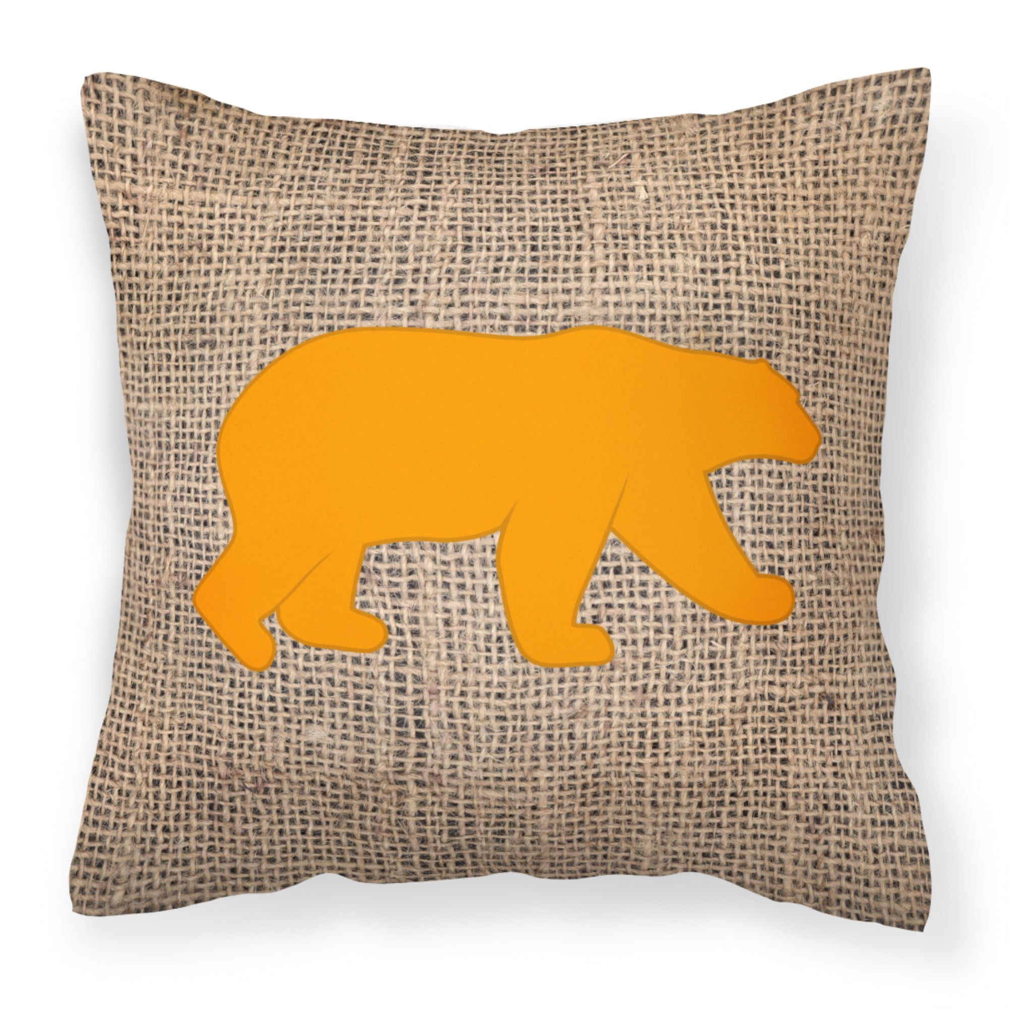 Bear Burlap And Orange Fabric Decorative Pillow