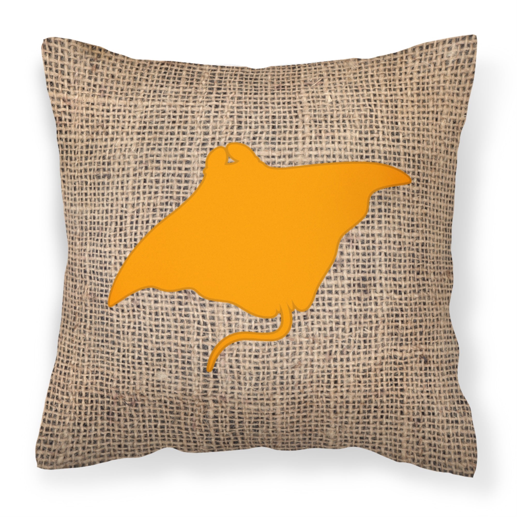 Manta Ray Burlap And Orange Bb1014 Fabric Decorative Pillow