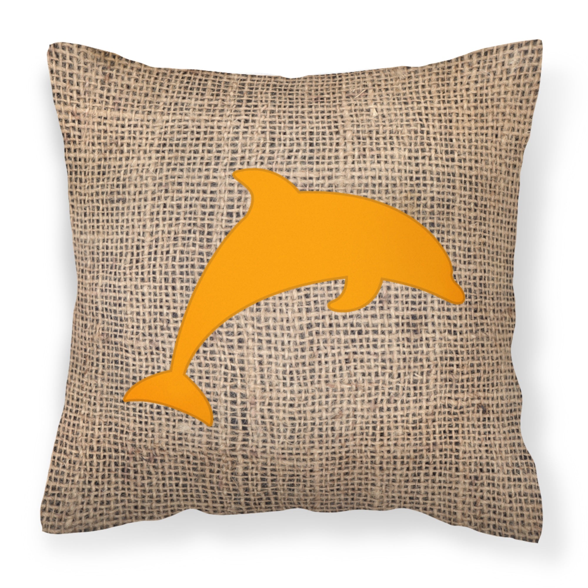 Dolphin Burlap And Orange Bb1025 Fabric Decorative Pillow