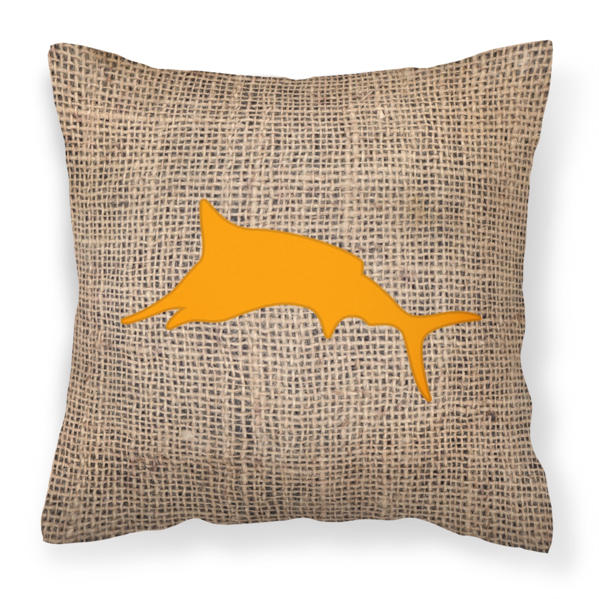 Fish - Marlin Burlap And Orange Bb1026 Fabric Decorative Pillow