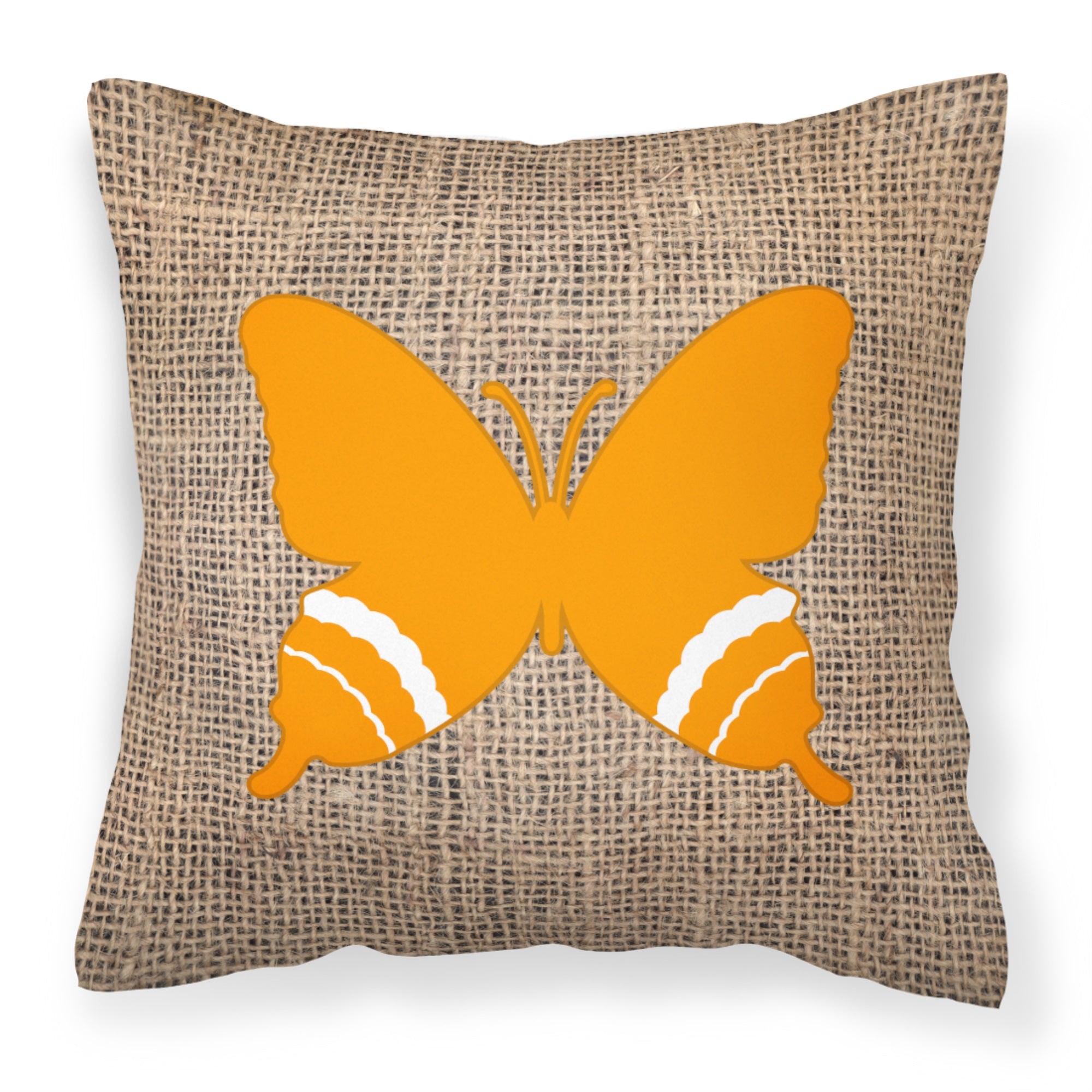 Butterfly Burlap And Orange Bb1034 Fabric Decorative Pillow