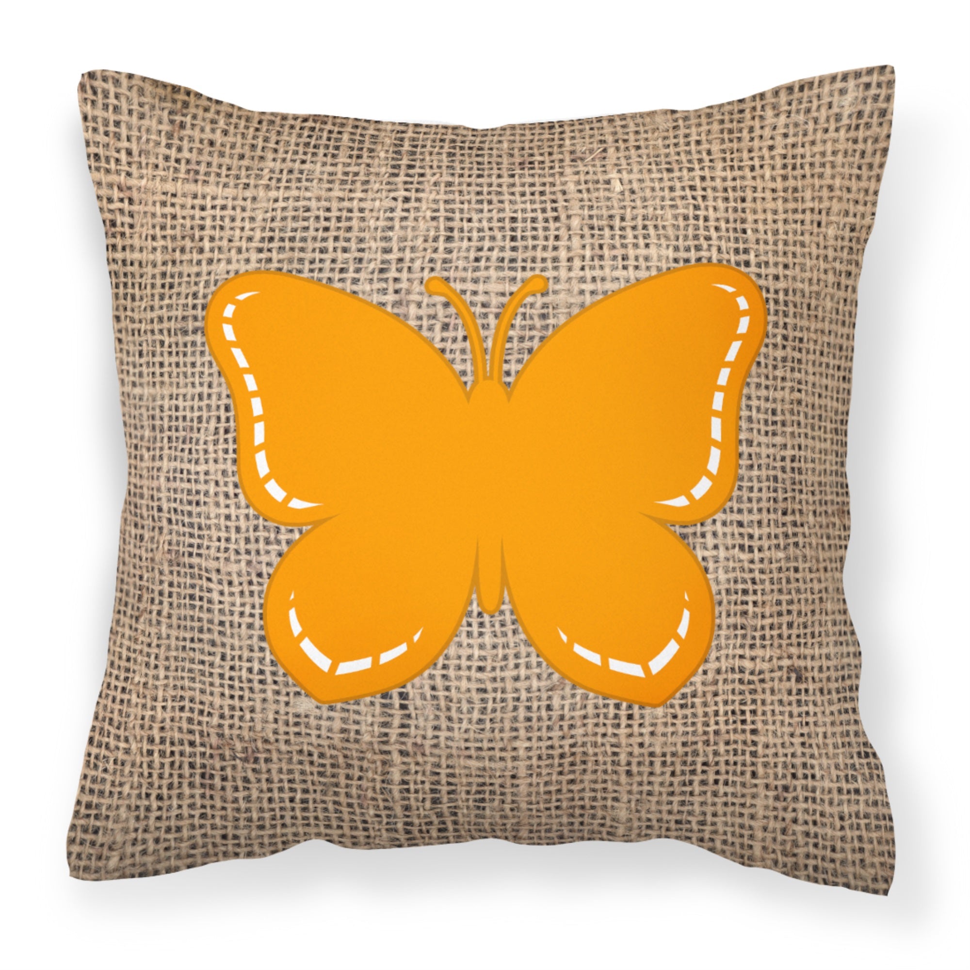 Butterfly Burlap And Orange Bb1035 Fabric Decorative Pillow