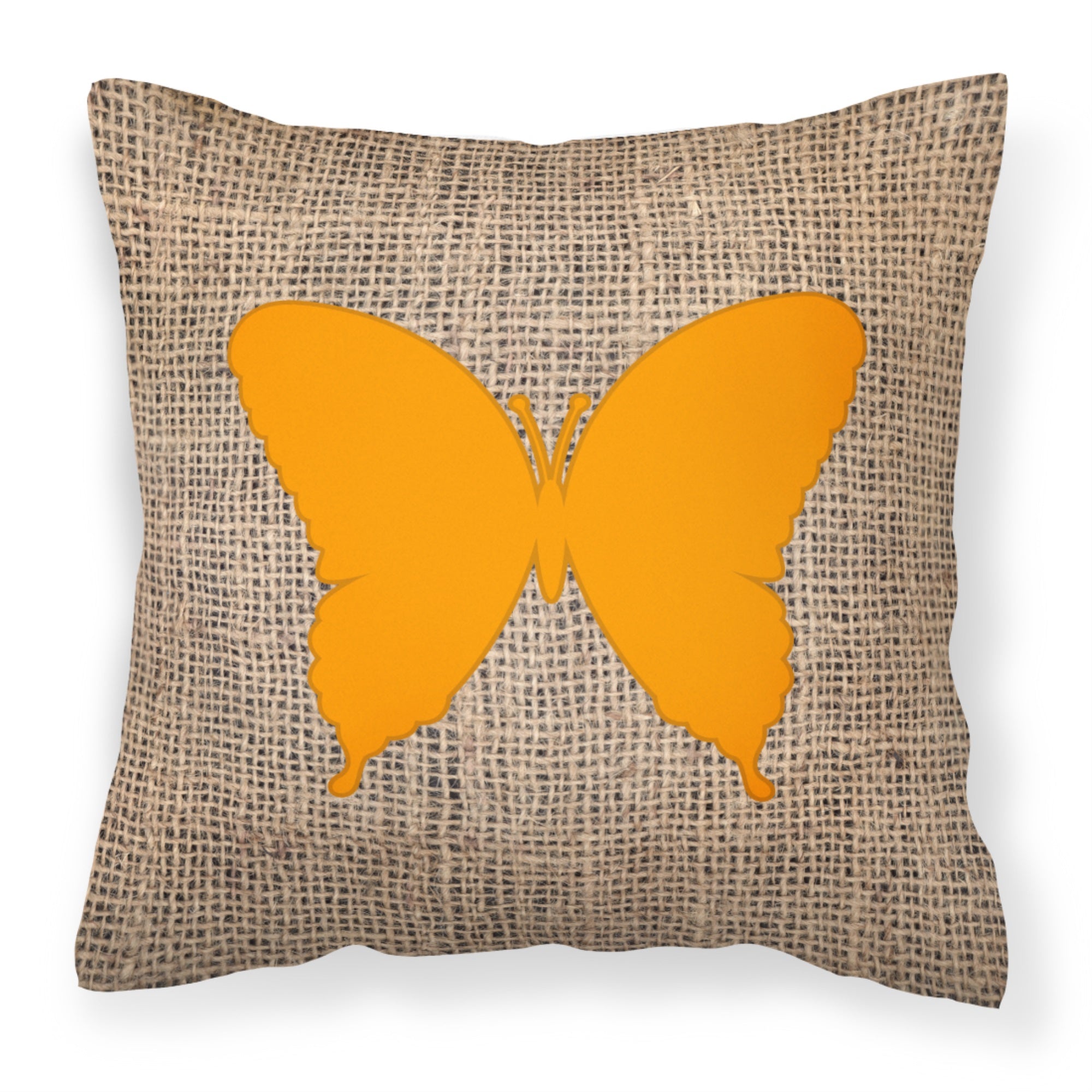 Butterfly Burlap And Orange Bb1048 Fabric Decorative Pillow