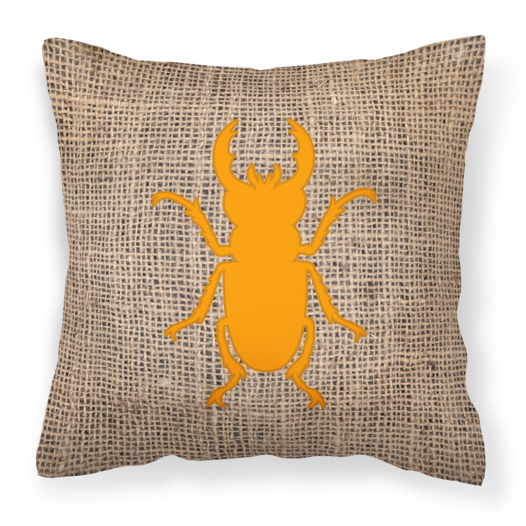 Beetle Burlap And Orange Bb1063 Fabric Decorative Pillow