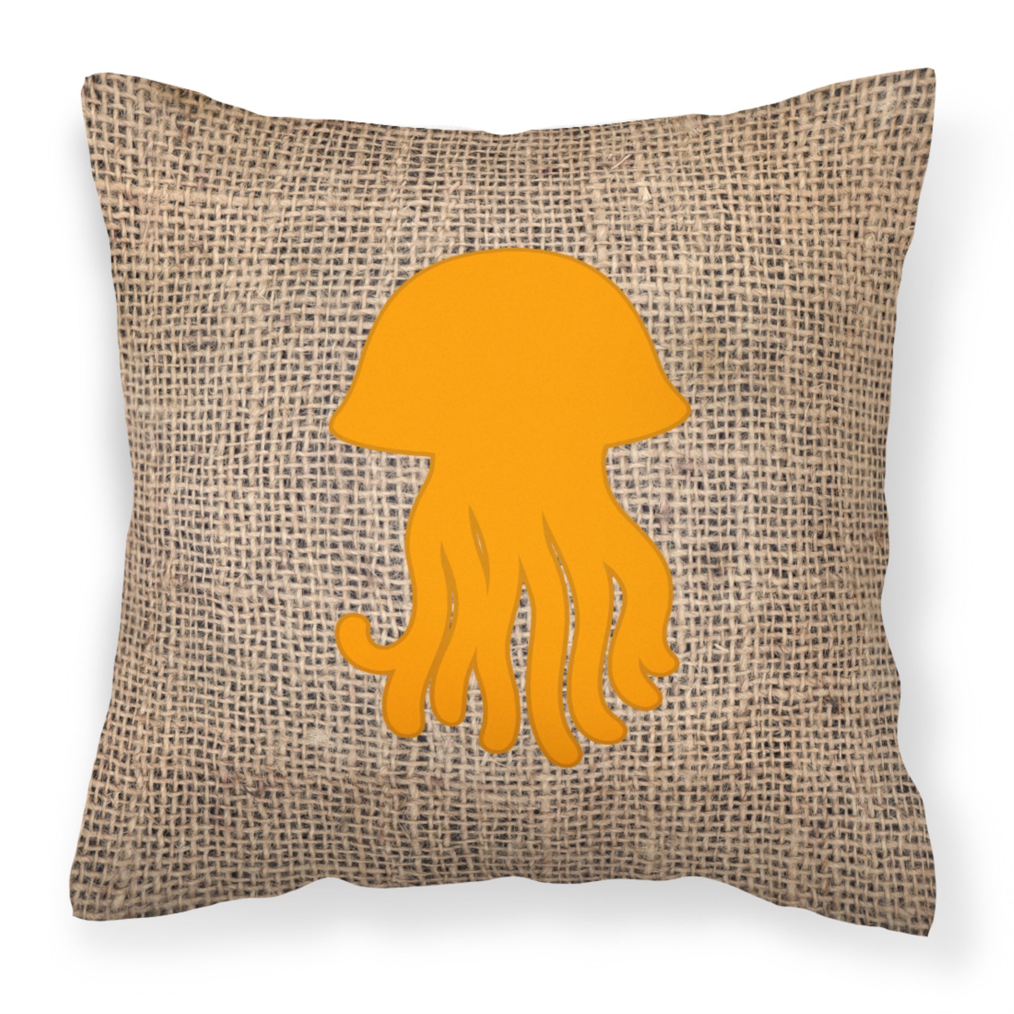 Jellyfish Burlap And Orange Bb1091 Fabric Decorative Pillow