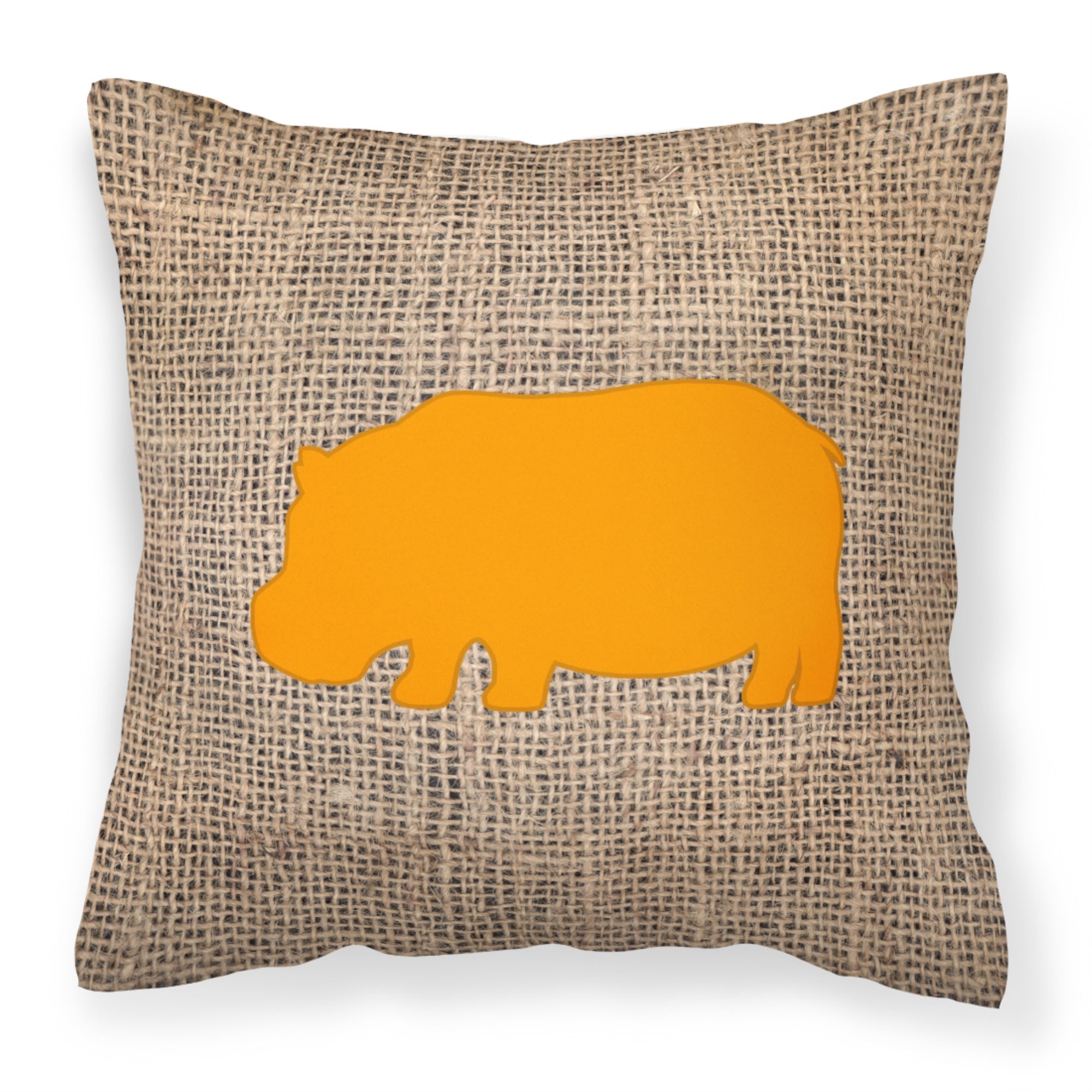 Hippopotamus Burlap And Orange Bb1130 Fabric Decorative Pillow
