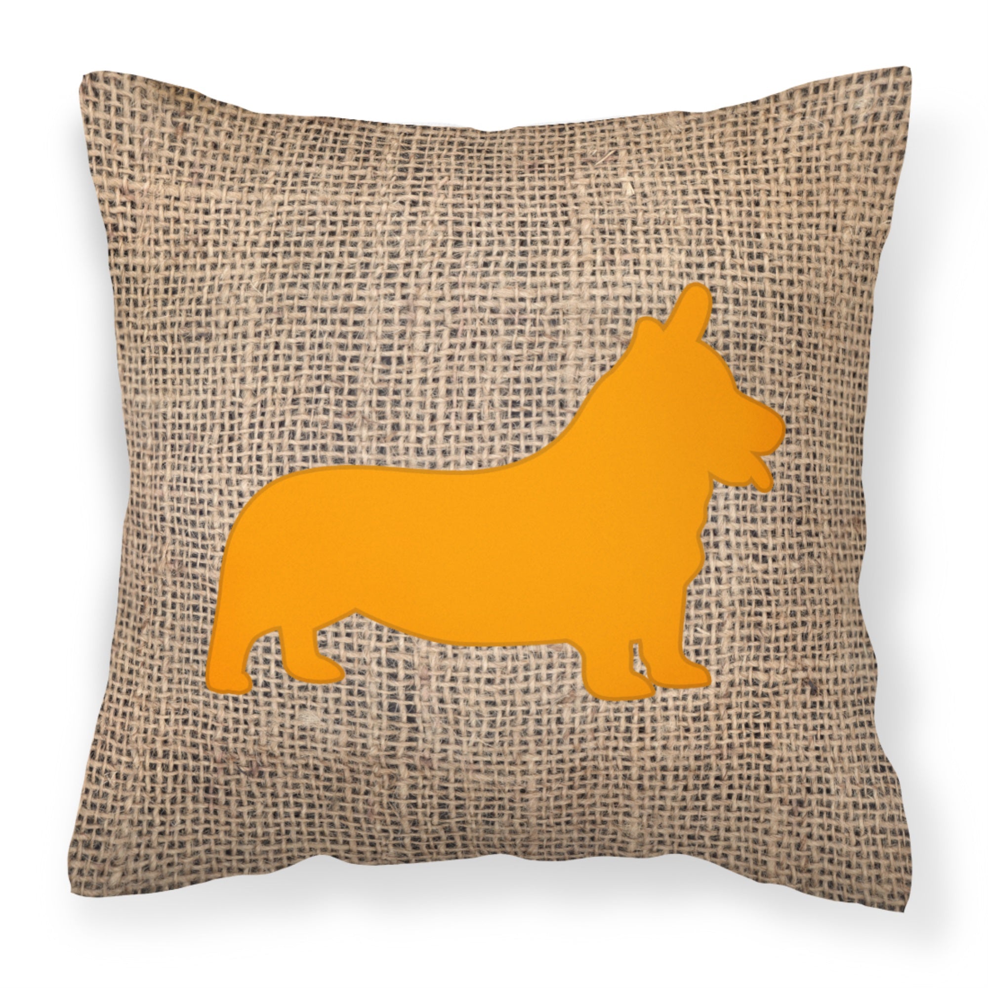 Corgi Burlap And Orange Bb1069 Fabric Decorative Pillow