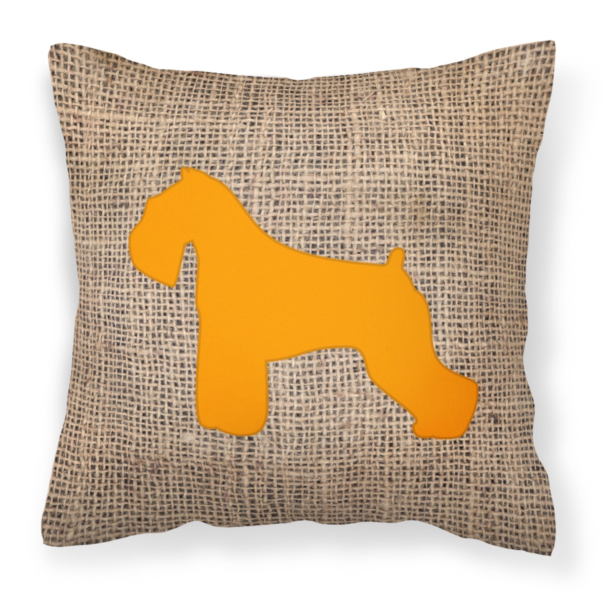 Schnauzer Burlap And Orange Bb1073 Fabric Decorative Pillow