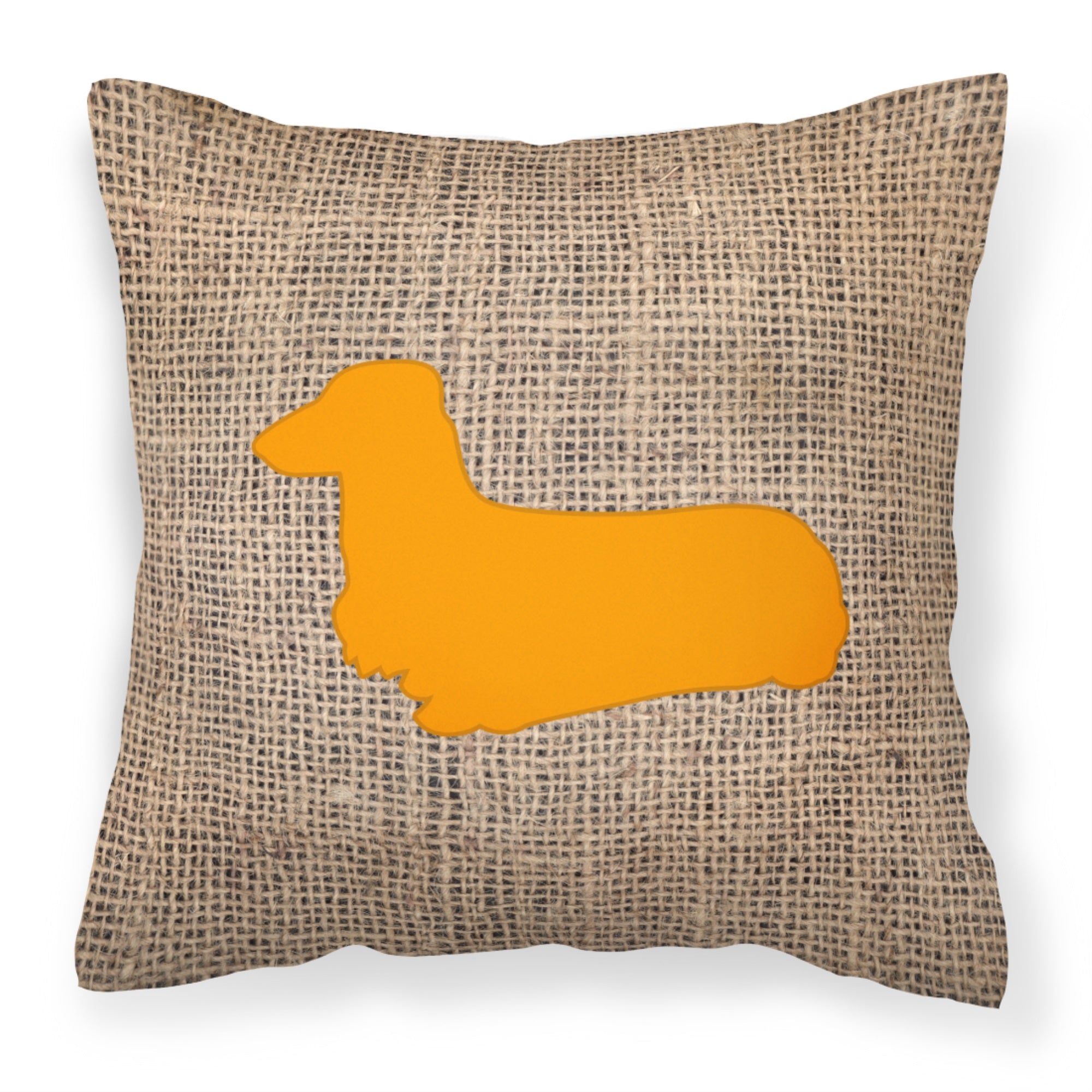 Dachshund Burlap And Orange Bb1078 Fabric Decorative Pillow